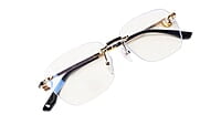 Soigné Unisex Large Square Rimless Spectacle Frame.Gold&Black Soigné Unisex Large Square Rimless Spectacle Frame.Gold&Black
