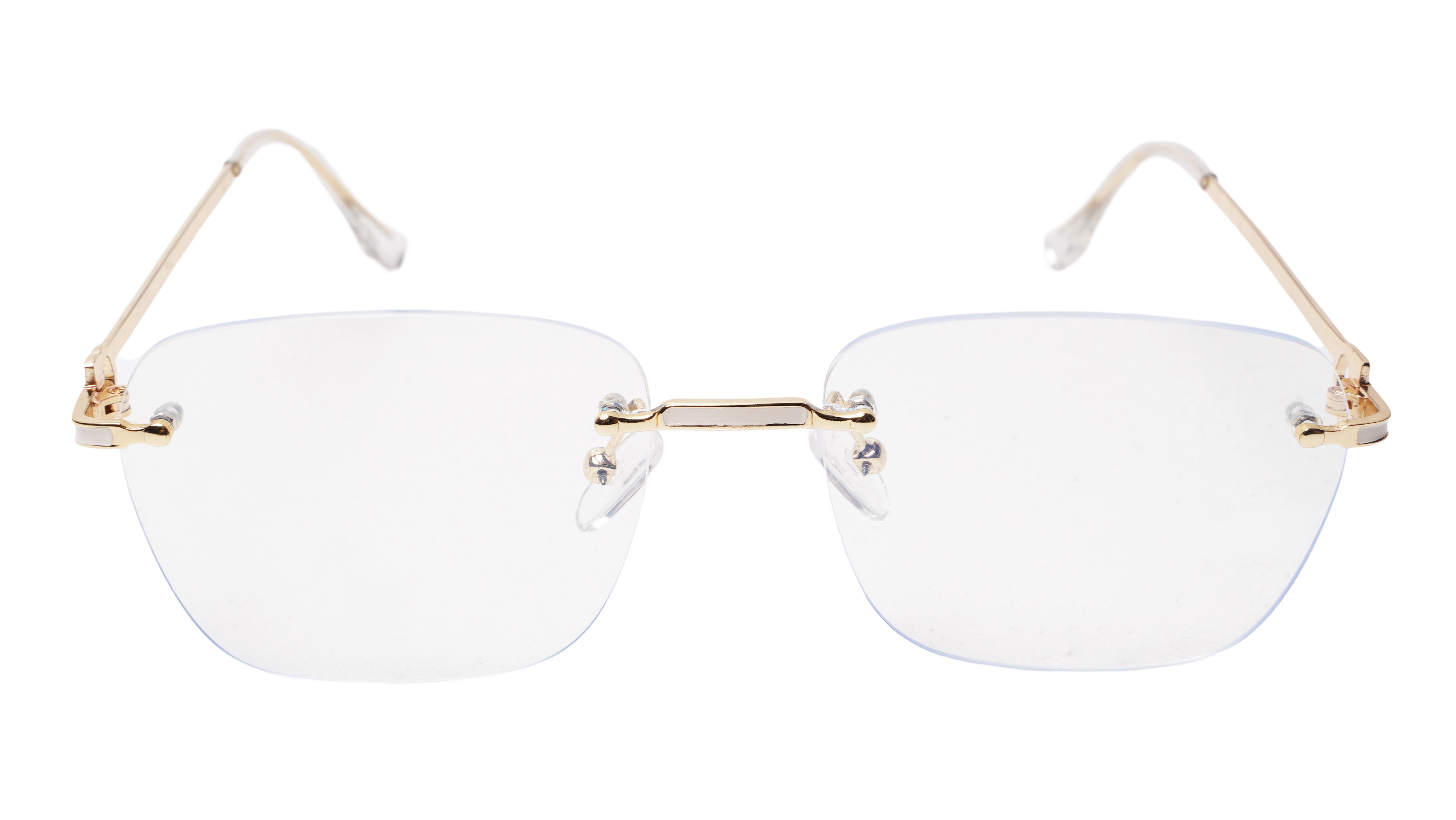 Soigné Unisex Large Square Rimless Spectacle Frame.Gold&White