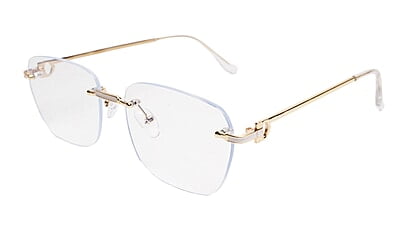 Soigné Unisex Large Square Rimless Spectacle Frame.Gold&White