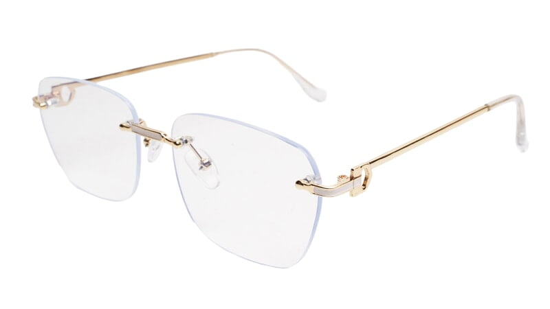 Soigné Unisex Large Square Rimless Spectacle Frame.Gold&White Soigné Unisex Large Square Rimless Spectacle Frame.Gold&White