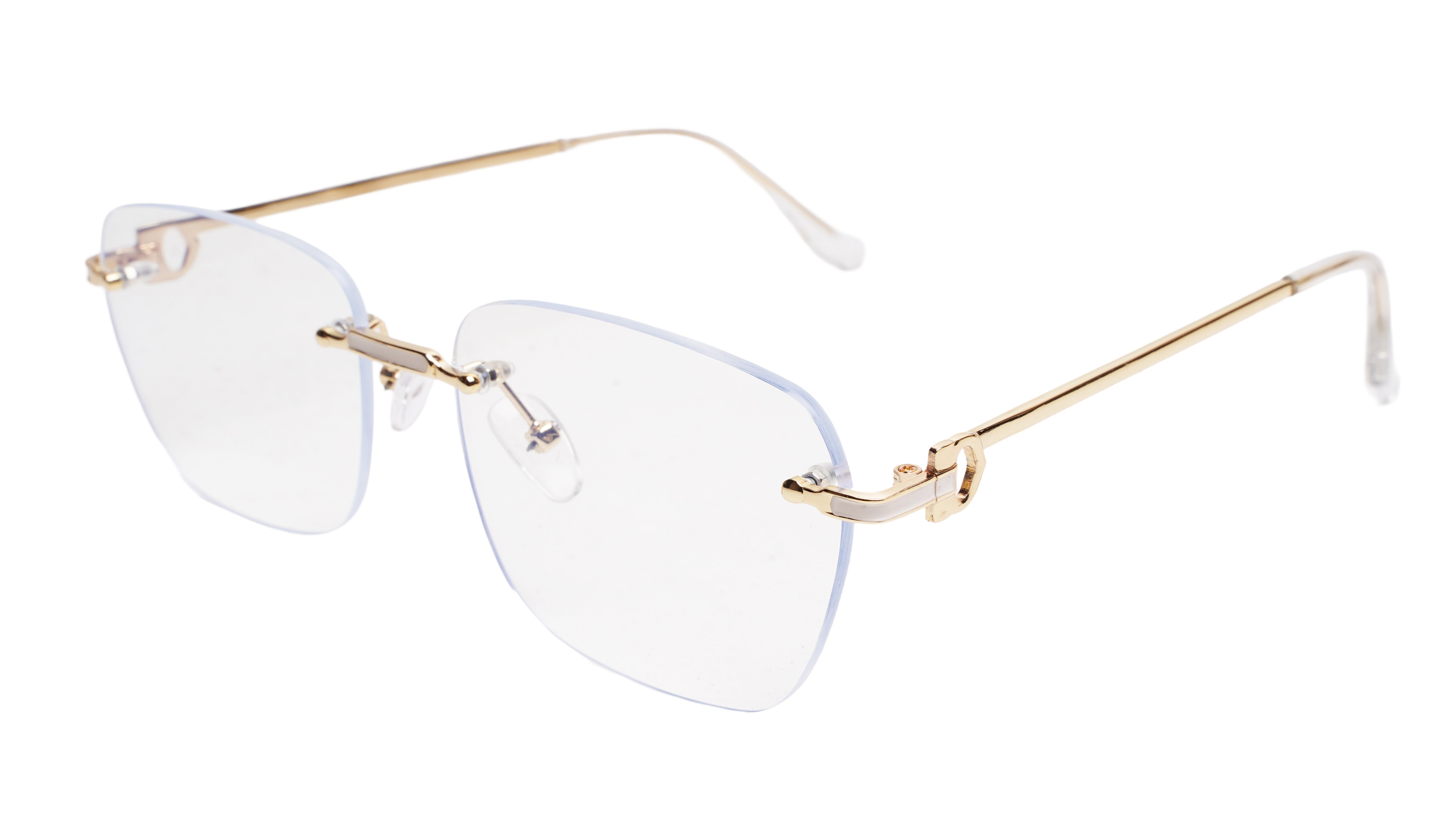 Soigné Unisex Large Square Rimless Spectacle Frame.Gold&White