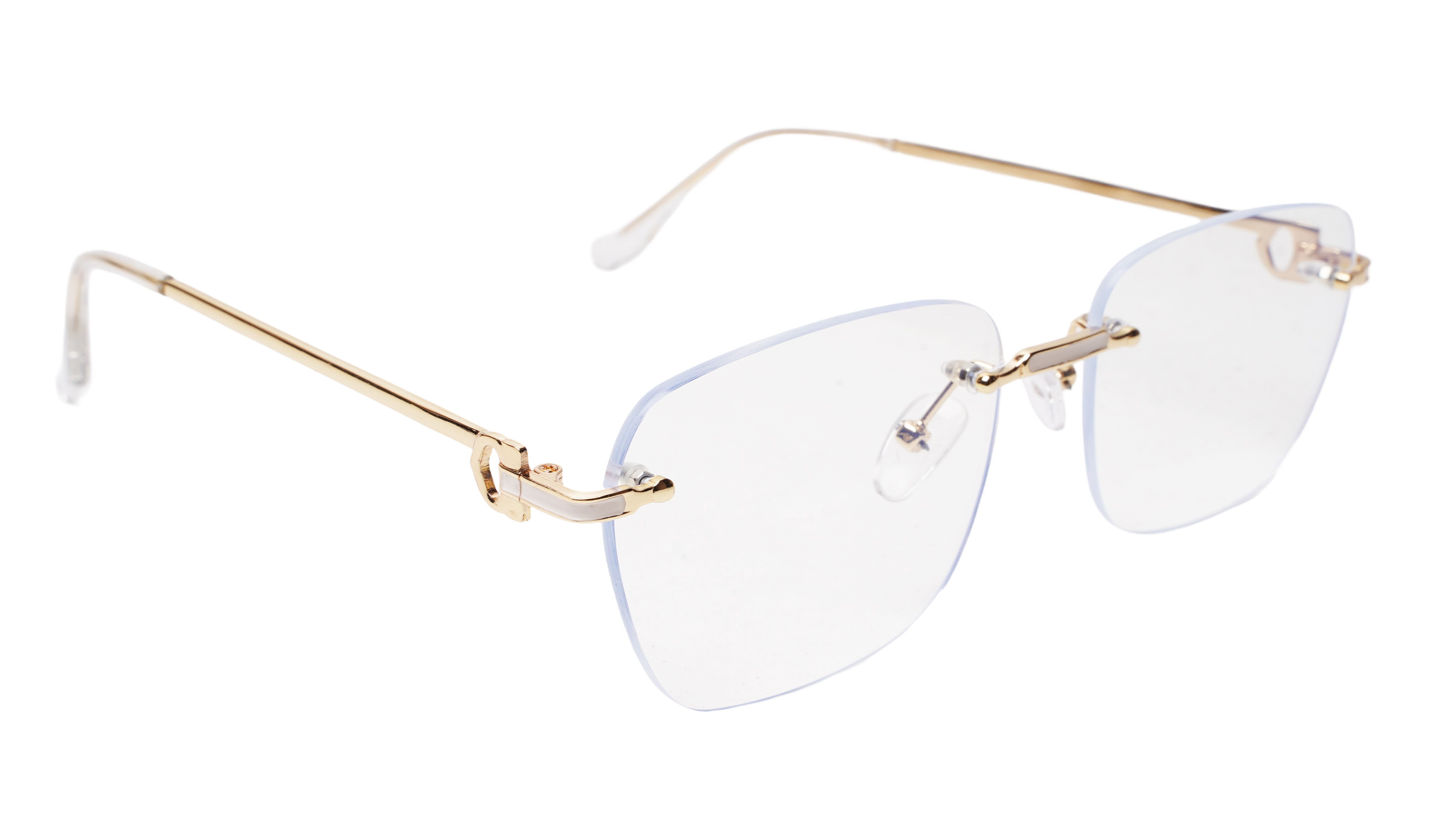 Soigné Unisex Large Square Rimless Spectacle Frame.Gold&White