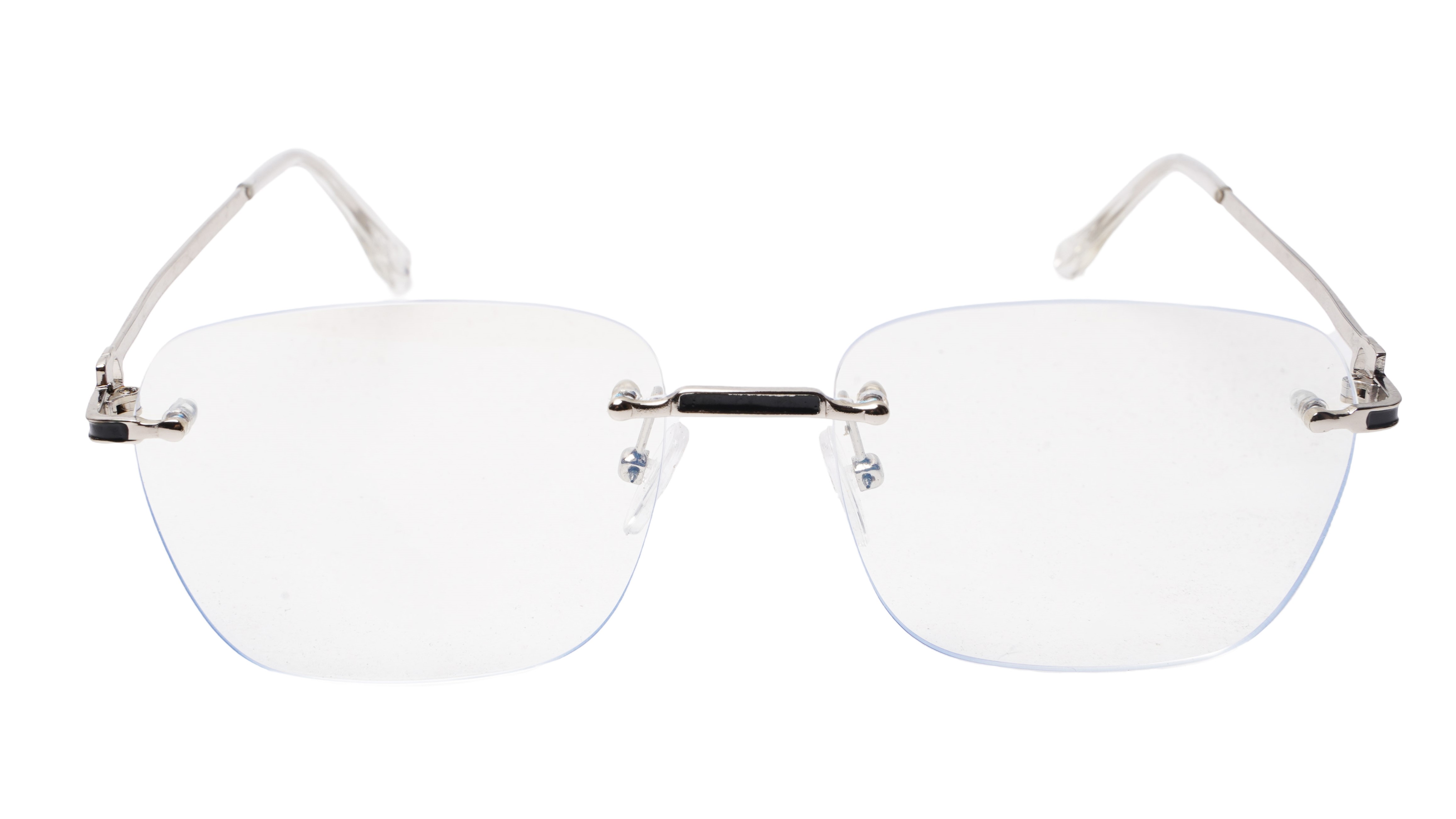 Soigné Unisex Large Square Rimless Spectacle Frame.Silver&Black