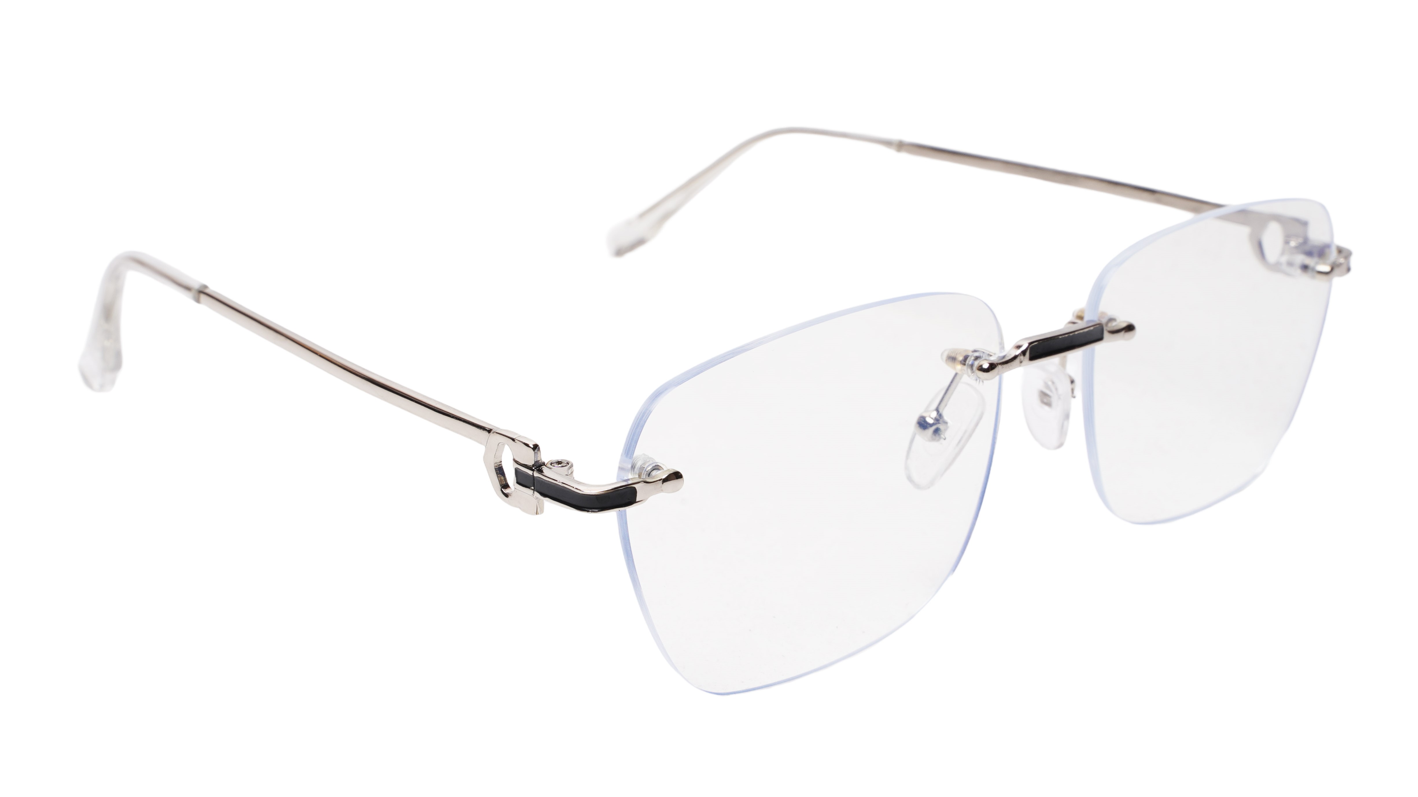 Soigné Unisex Large Square Rimless Spectacle Frame.Silver&Black