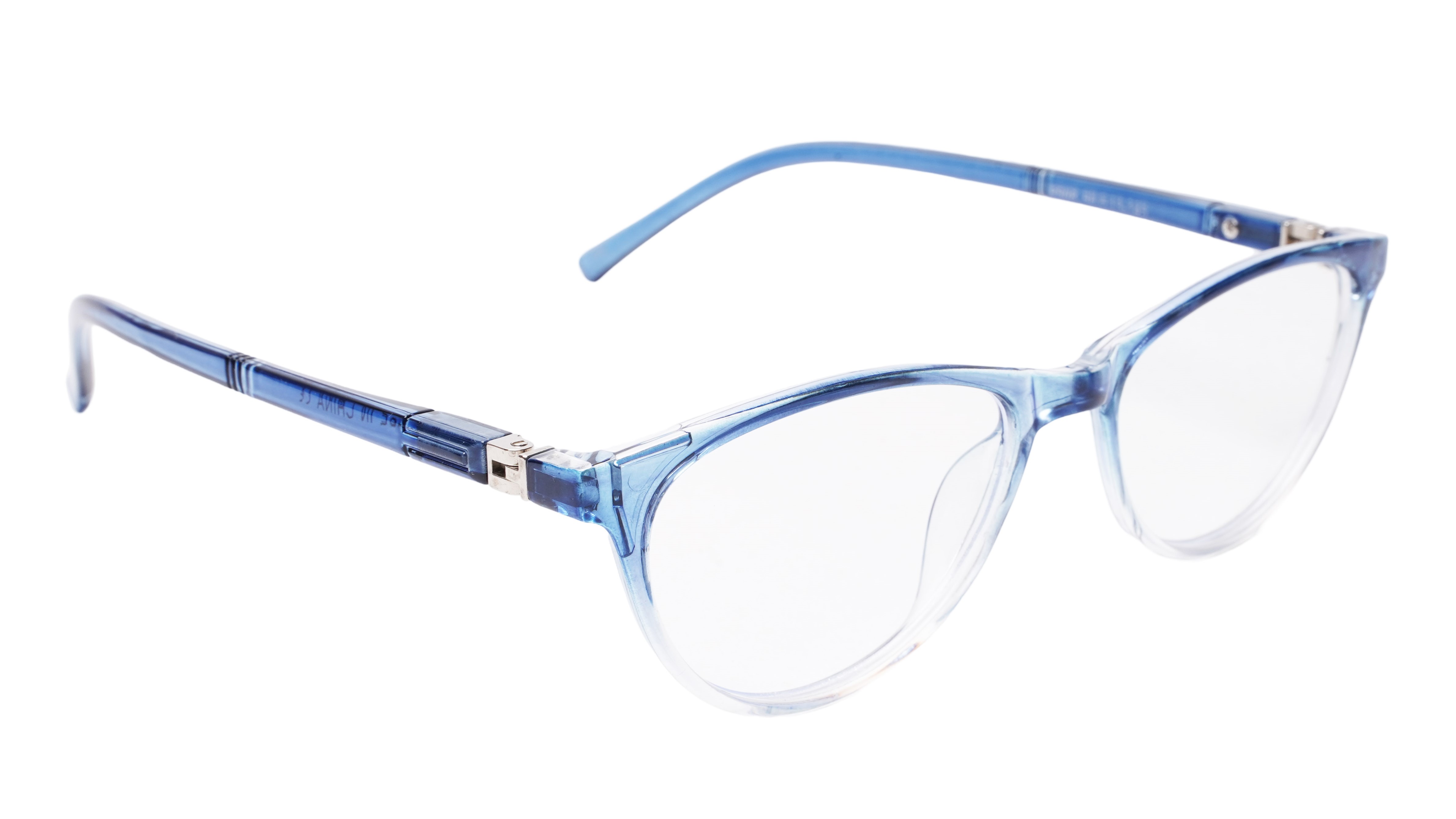Soigné Female Cat Eye Spectacle Frames.Blue&Transparent-Large