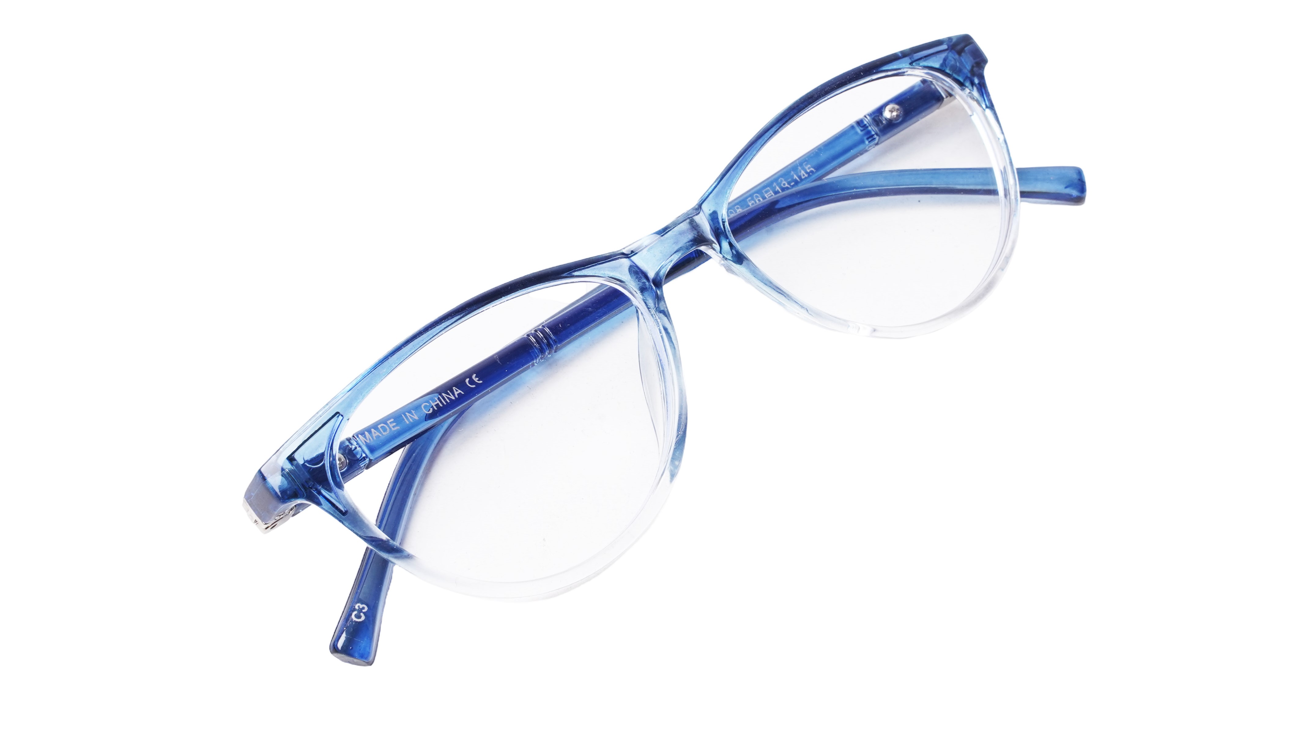 Soigné Female Cat Eye Spectacle Frames.Blue&Transparent-Large