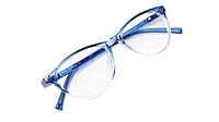 Soigné Female Cat Eye Spectacle Frames.Blue&Transparent-Large Soigné Female Cat Eye Spectacle Frames.Blue&Transparent-Large
