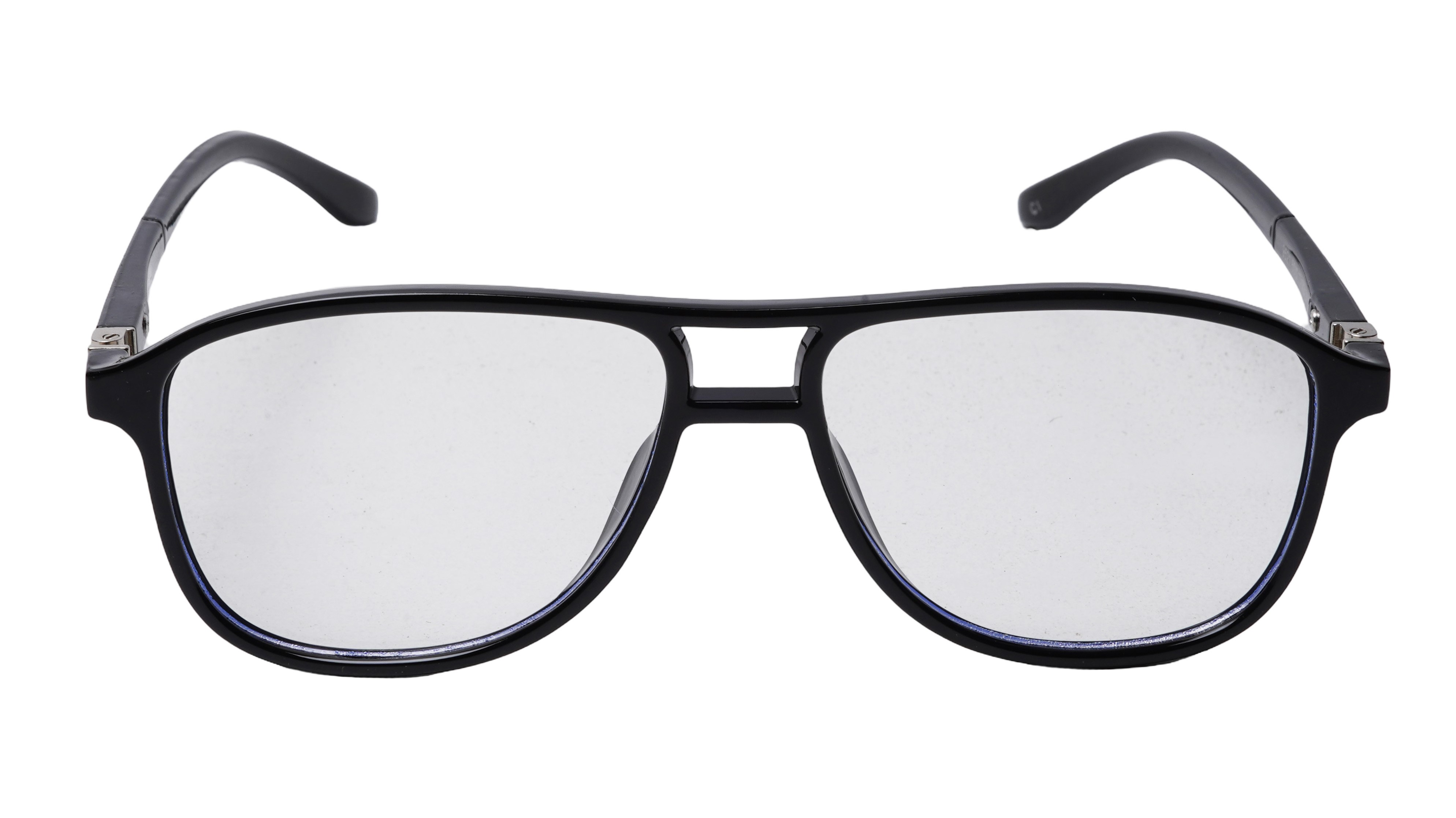 Soigné Unisex Aviator Spectacle Frame.Glossy Black-Large