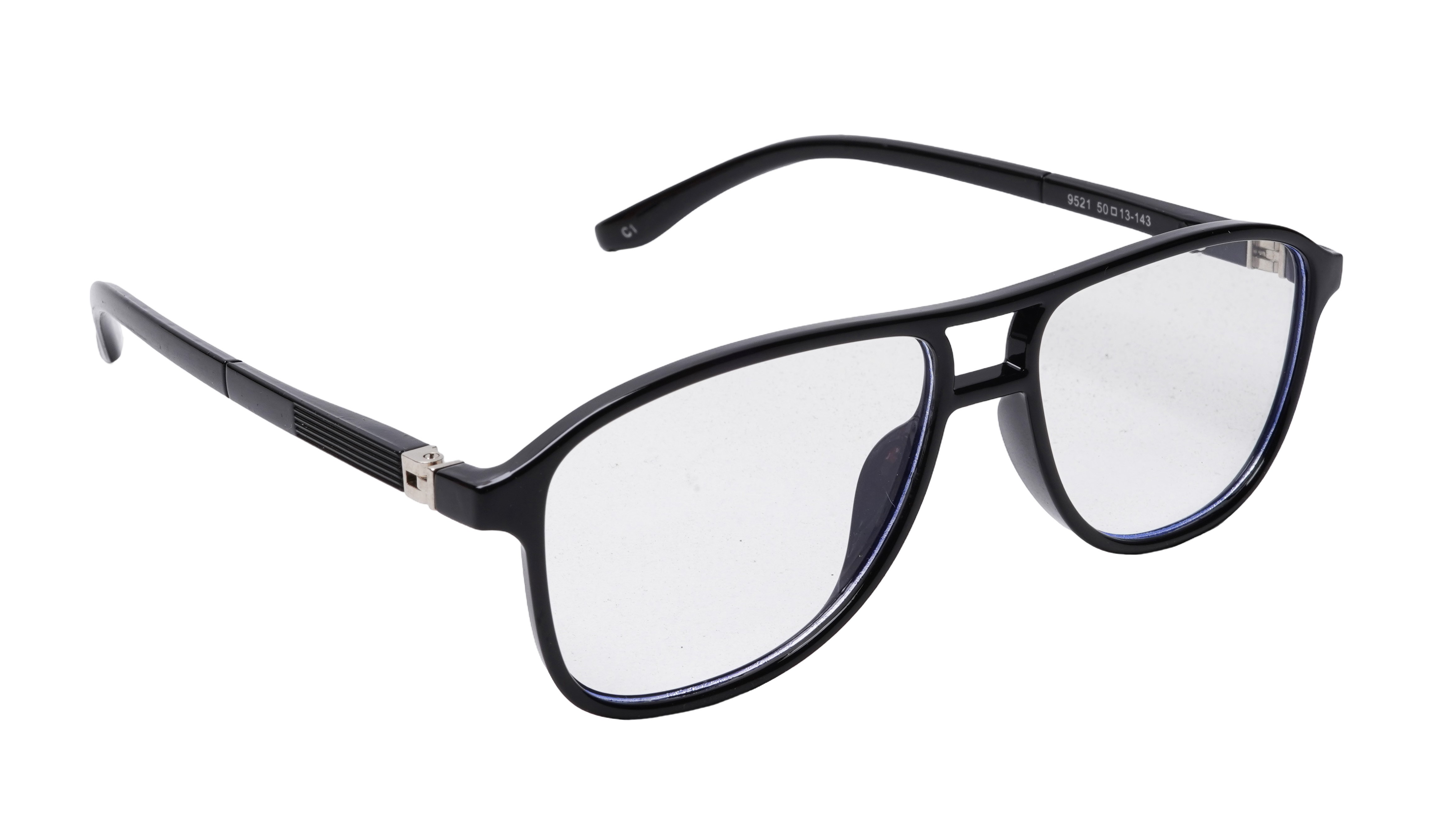 Soigné Unisex Aviator Spectacle Frame.Glossy Black-Large