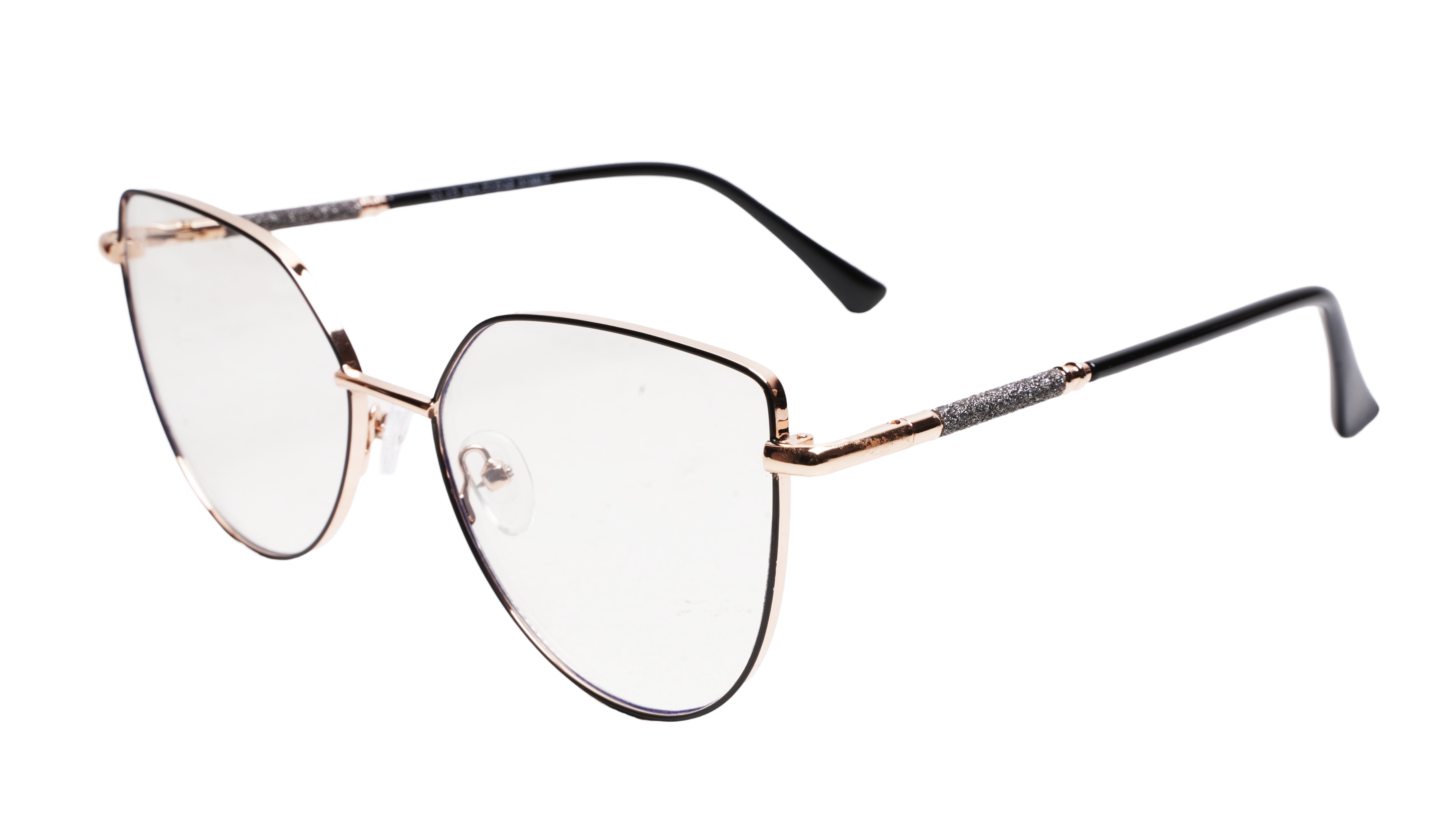 Soigné Female Cat Eye Spectacle Frame.Golden&Black-Oversized