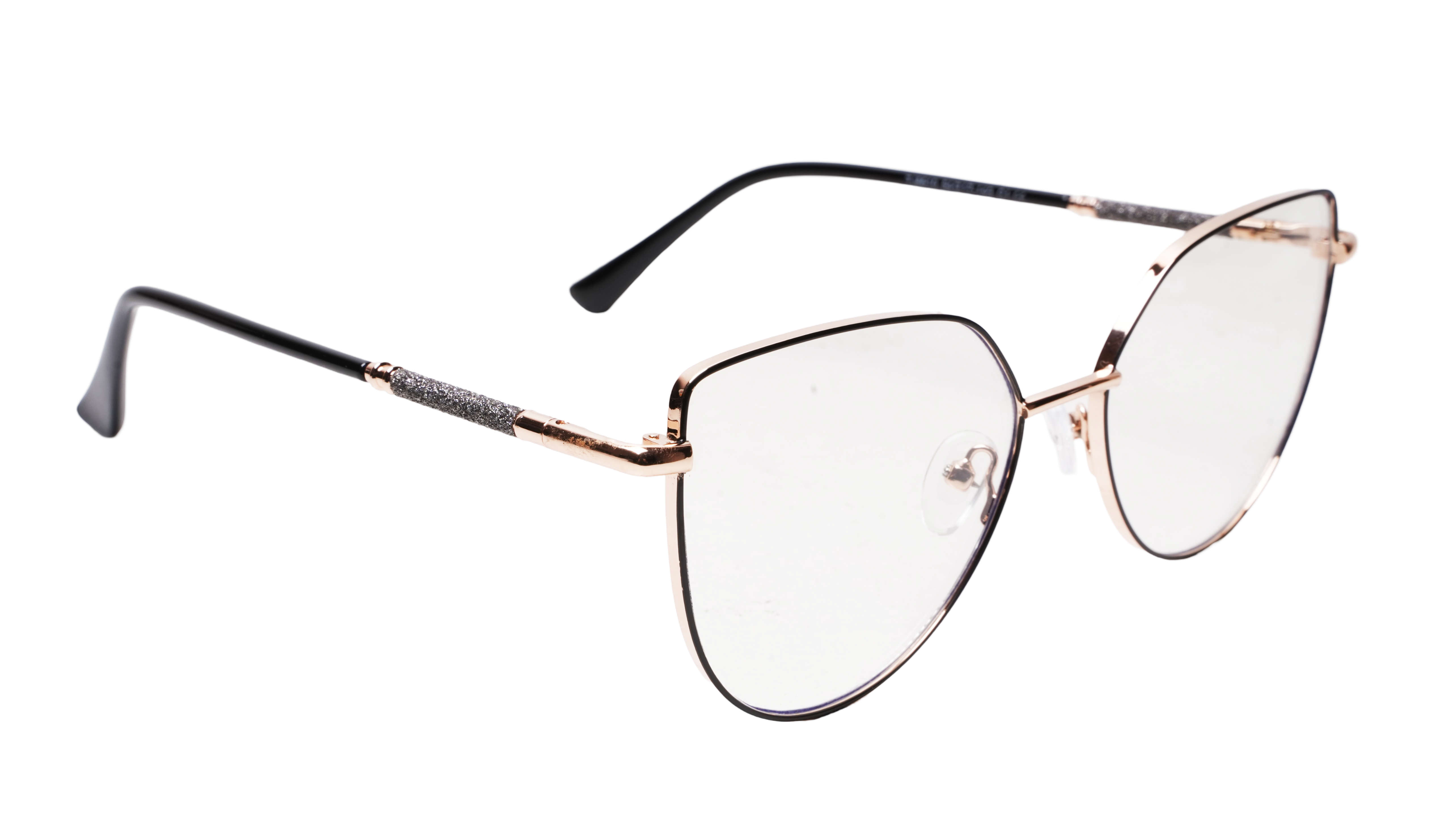 Soigné Female Cat Eye Spectacle Frame.Golden&Black-Oversized