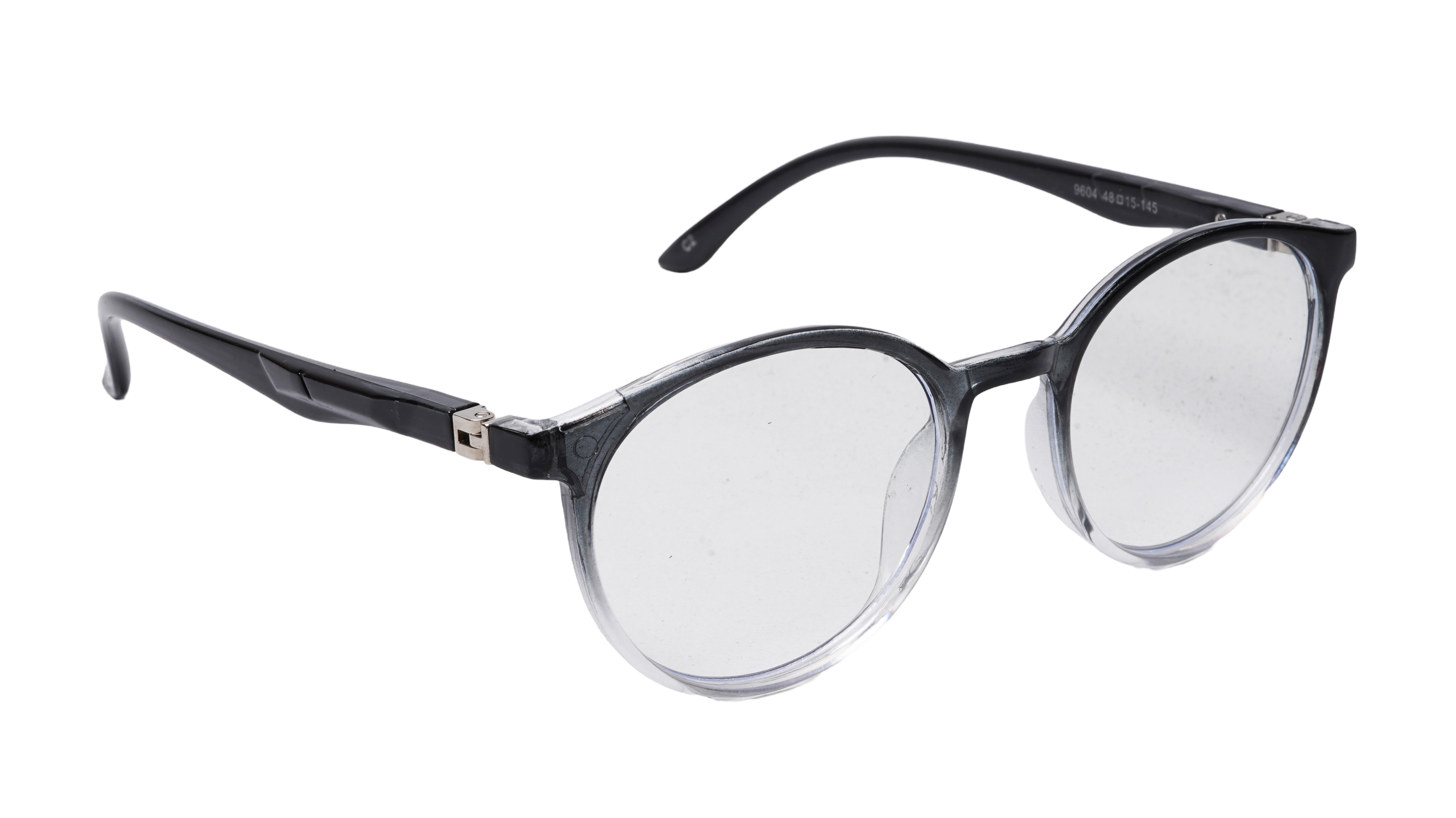 Soigné Unisex Medium Round Spectacle Frame.Black&Transparent Rim