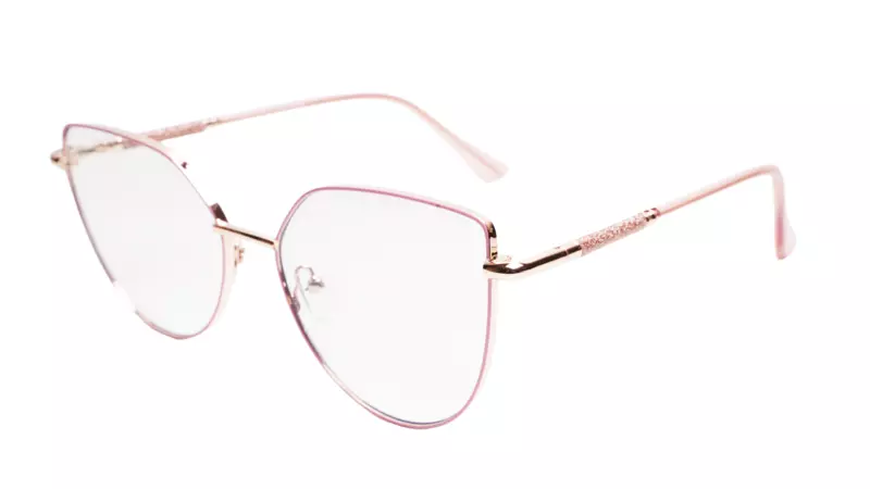 Soigné Female Cat Eye Spectacle Frame.Pink&Gold-Oversized
