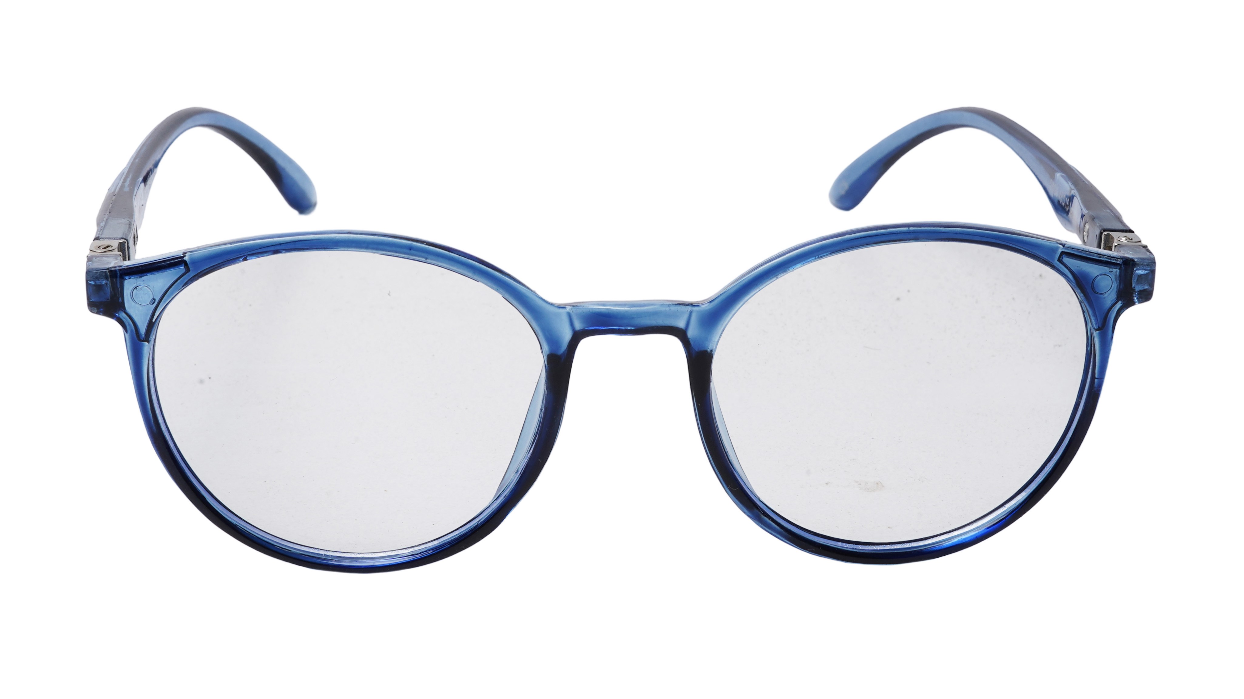 Soigné Unisex Medium Round Spectacle Frame.See Through Blue Rim