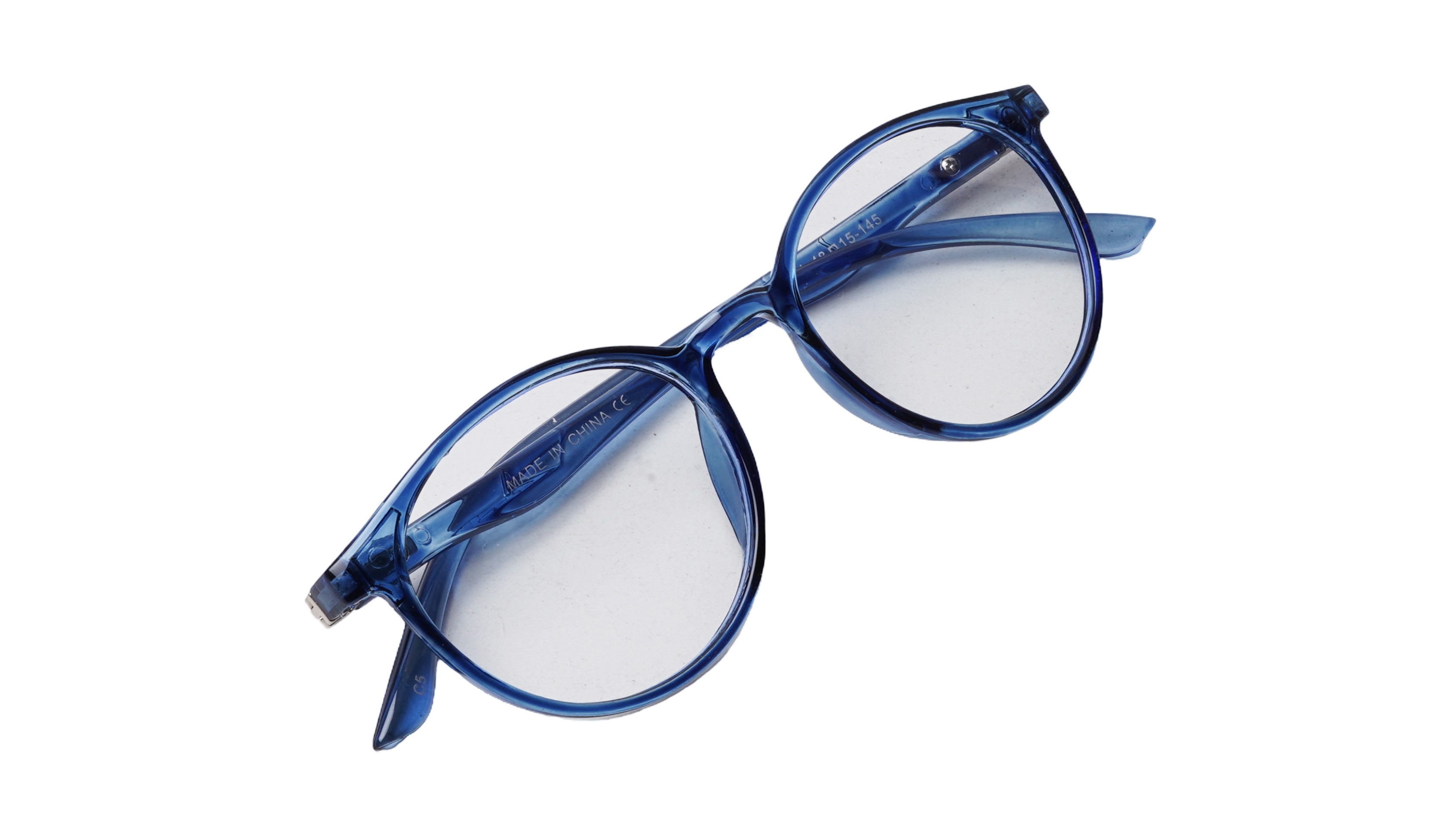 Soigné Unisex Medium Round Spectacle Frame.See Through Blue Rim