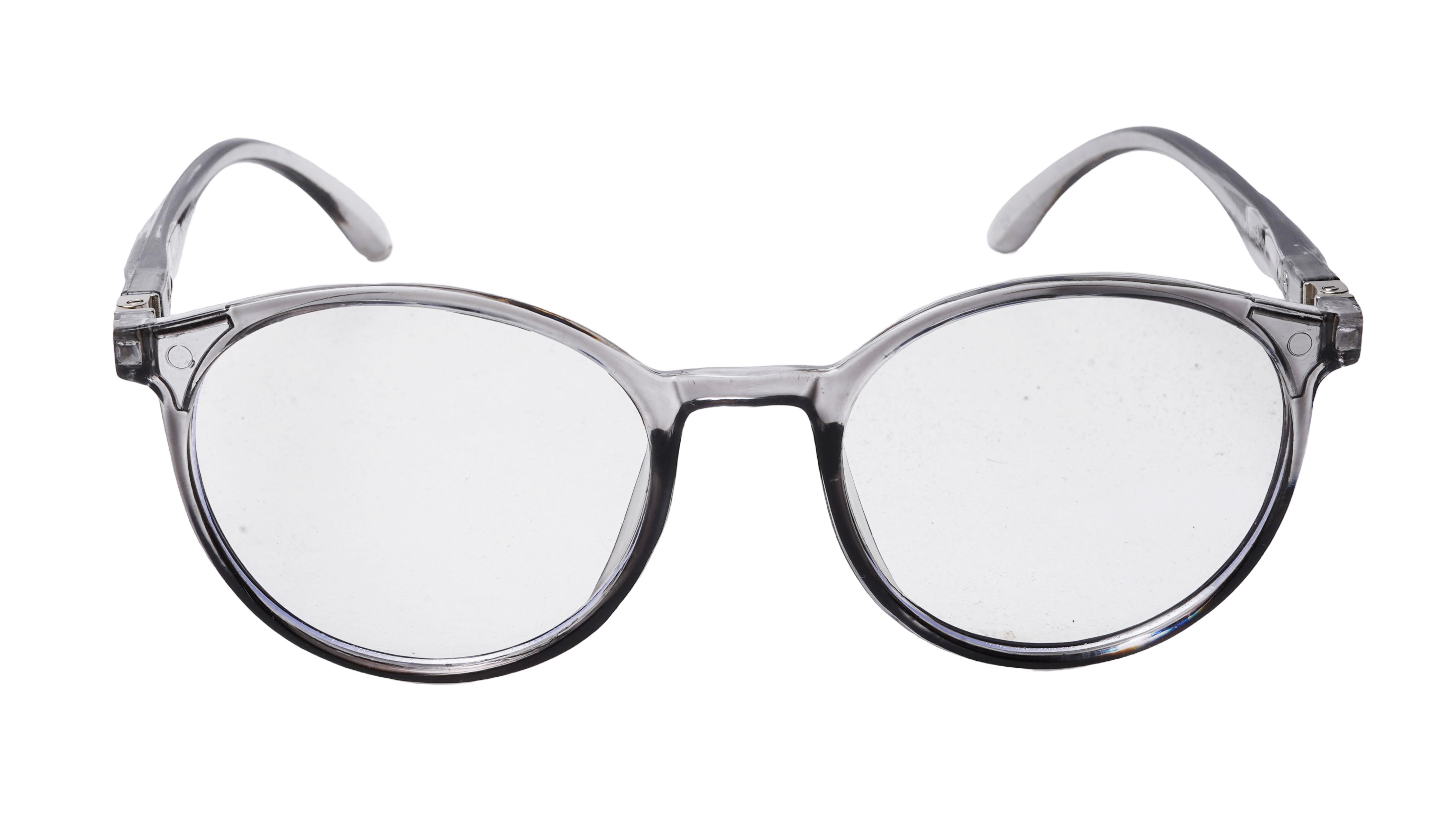 Soigné Unisex Medium Round Spectacle Frame.See Through Gray Rim