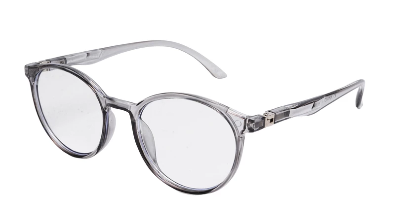 Soigné Unisex Medium Round Spectacle Frame.See Through Gray Rim