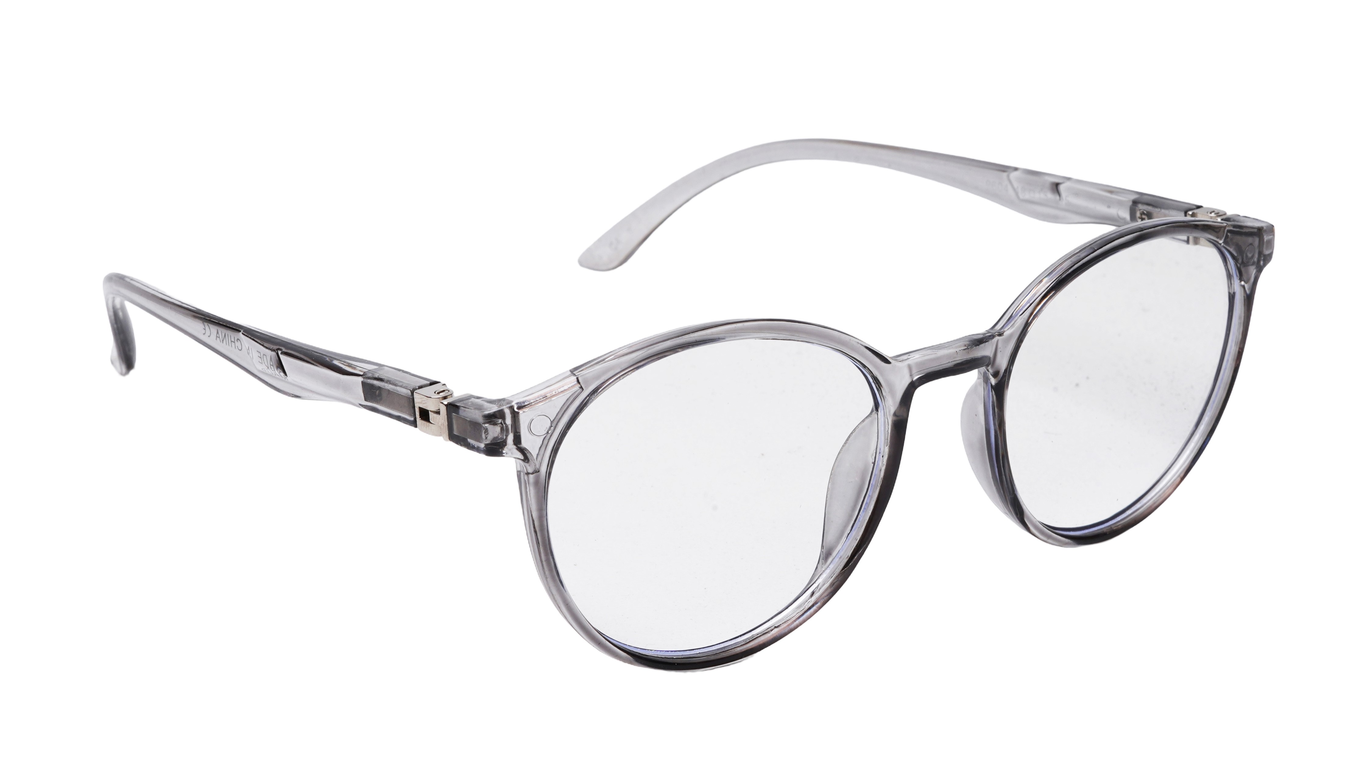 Soigné Unisex Medium Round Spectacle Frame.See Through Gray Rim