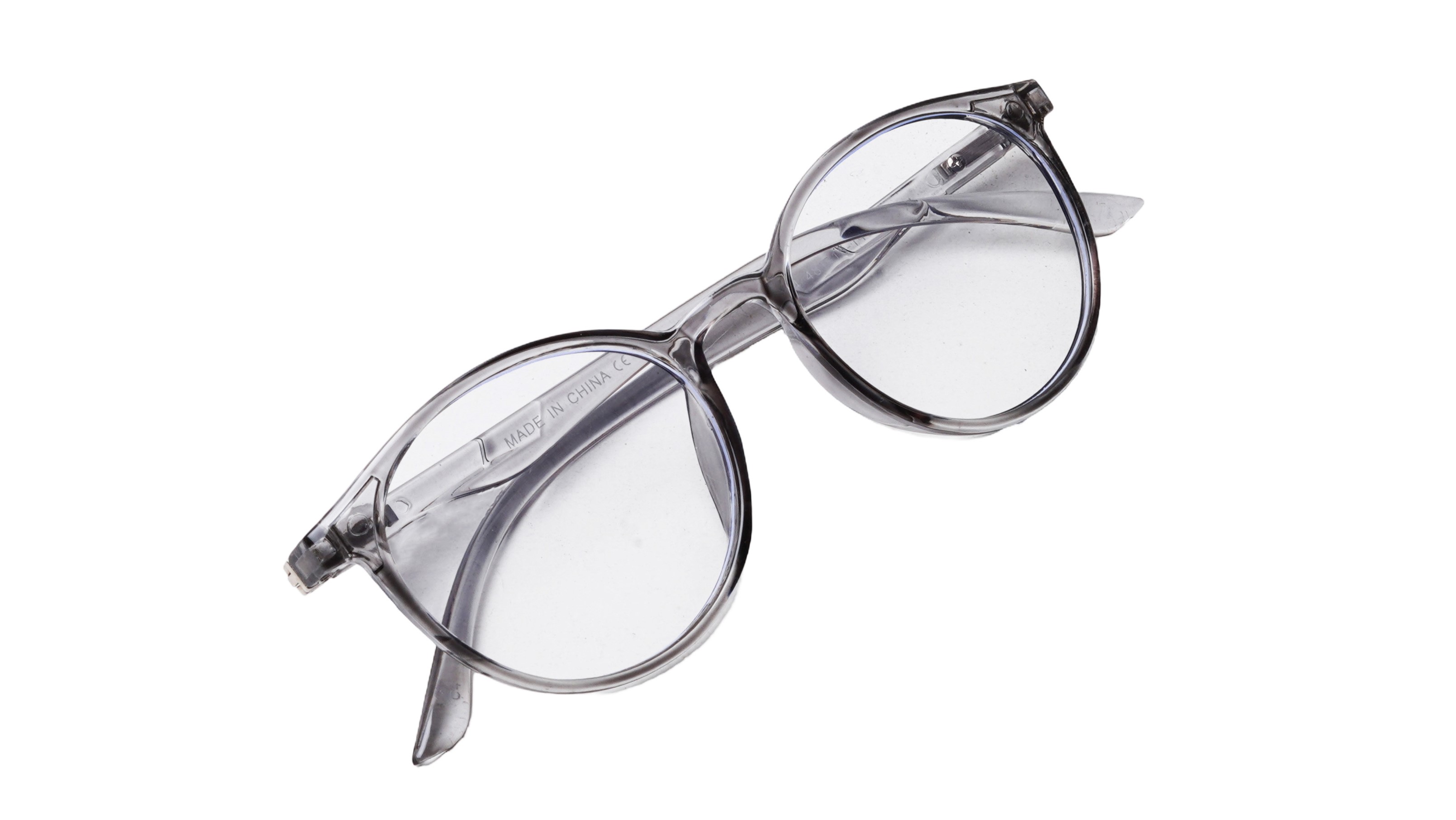 Soigné Unisex Medium Round Spectacle Frame.See Through Gray Rim