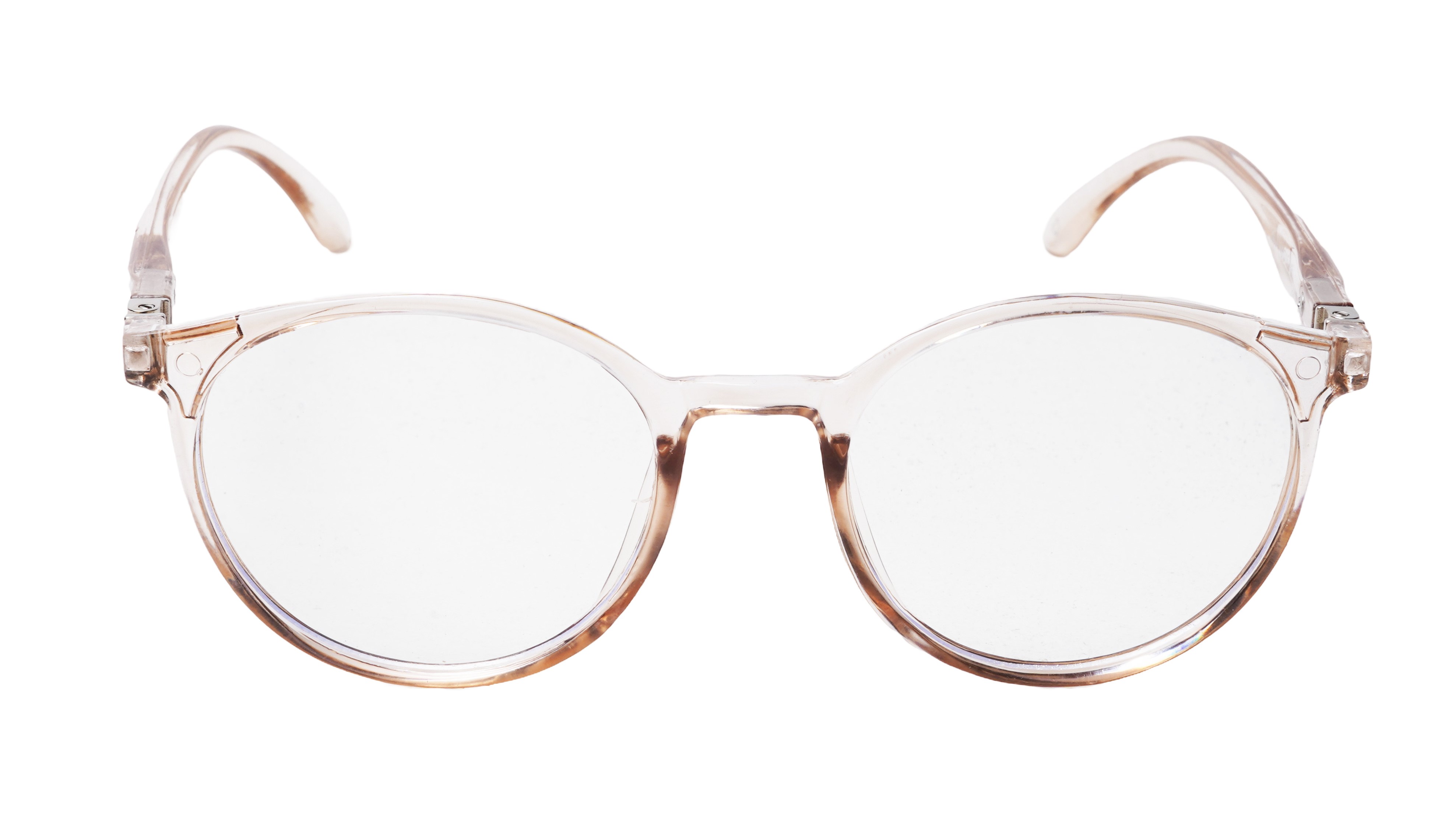 Soigné Unisex Medium Round Spectacle Frame.See Through Brown Rim