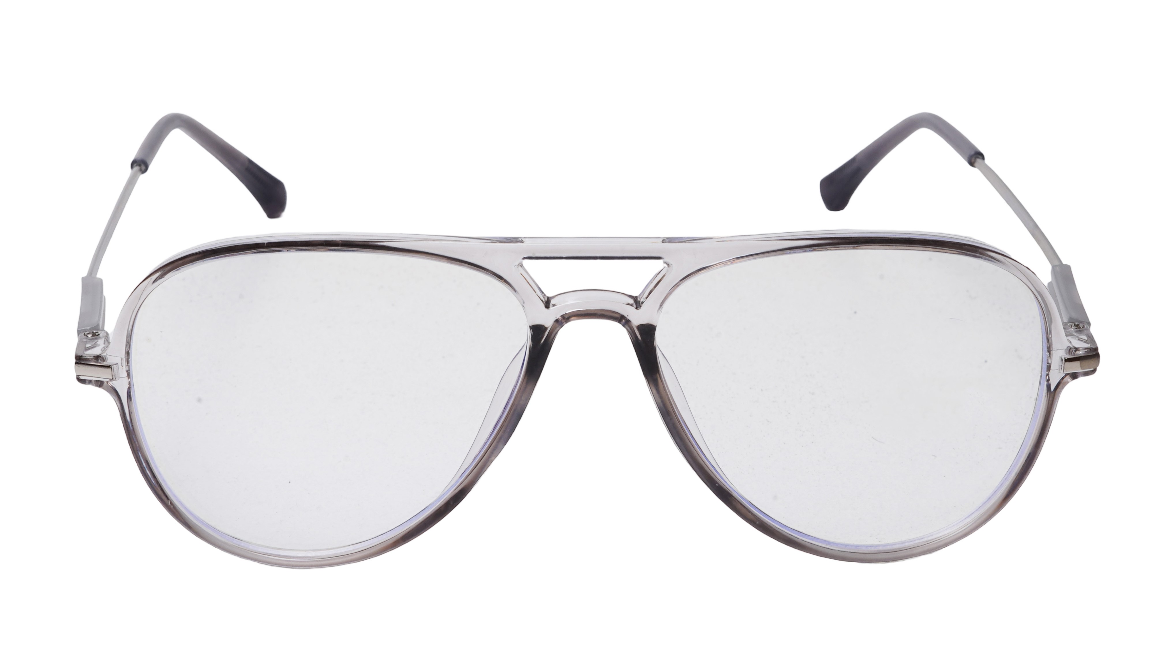 Soigné Unisex Aviator Spectacle Frame.See Through Gray&Silver-Large