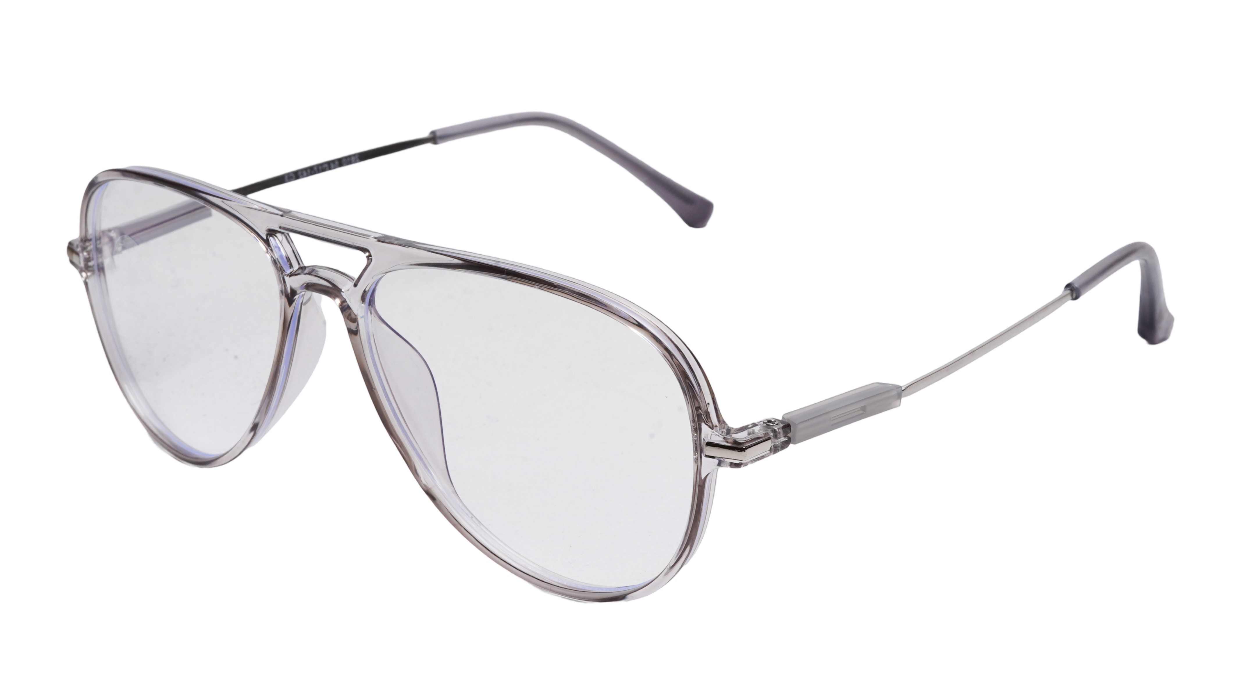 Soigné Unisex Aviator Spectacle Frame.See Through Gray&Silver-Large
