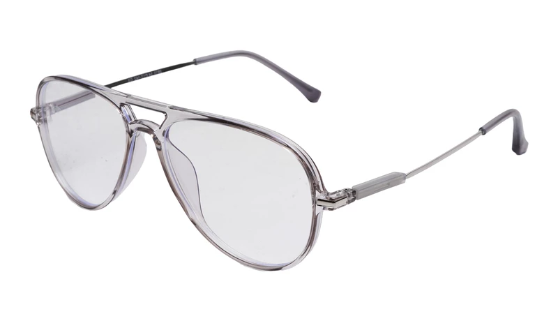 Soigné Unisex Aviator Spectacle Frame.See Through Gray&Silver-Large
