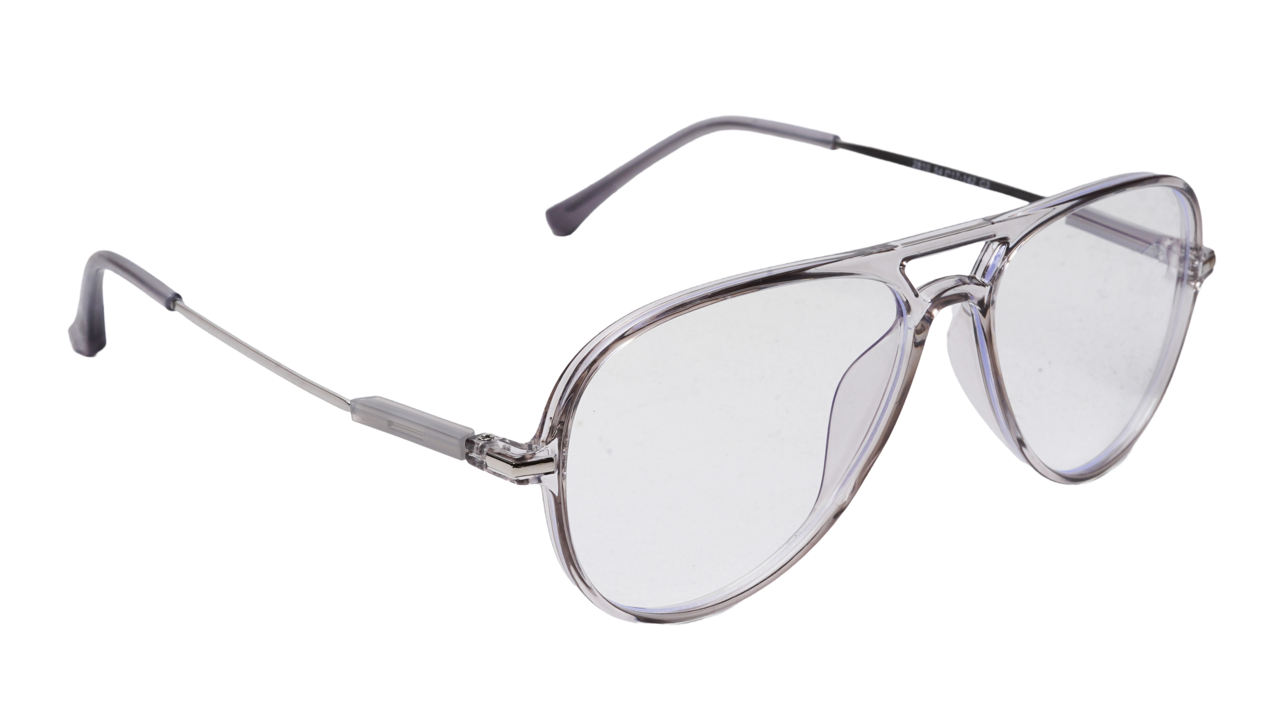 Soigné Unisex Aviator Spectacle Frame.See Through Gray&Silver-Large