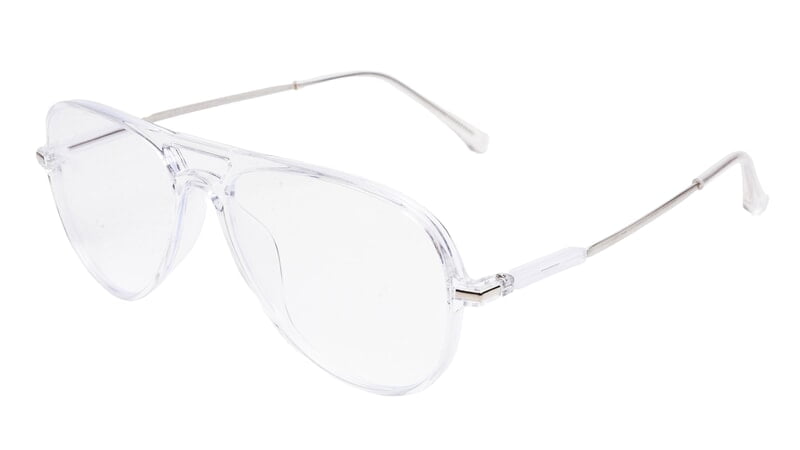 Soigné Unisex Aviator Spectacle Frame.Transparent&Silver-Large