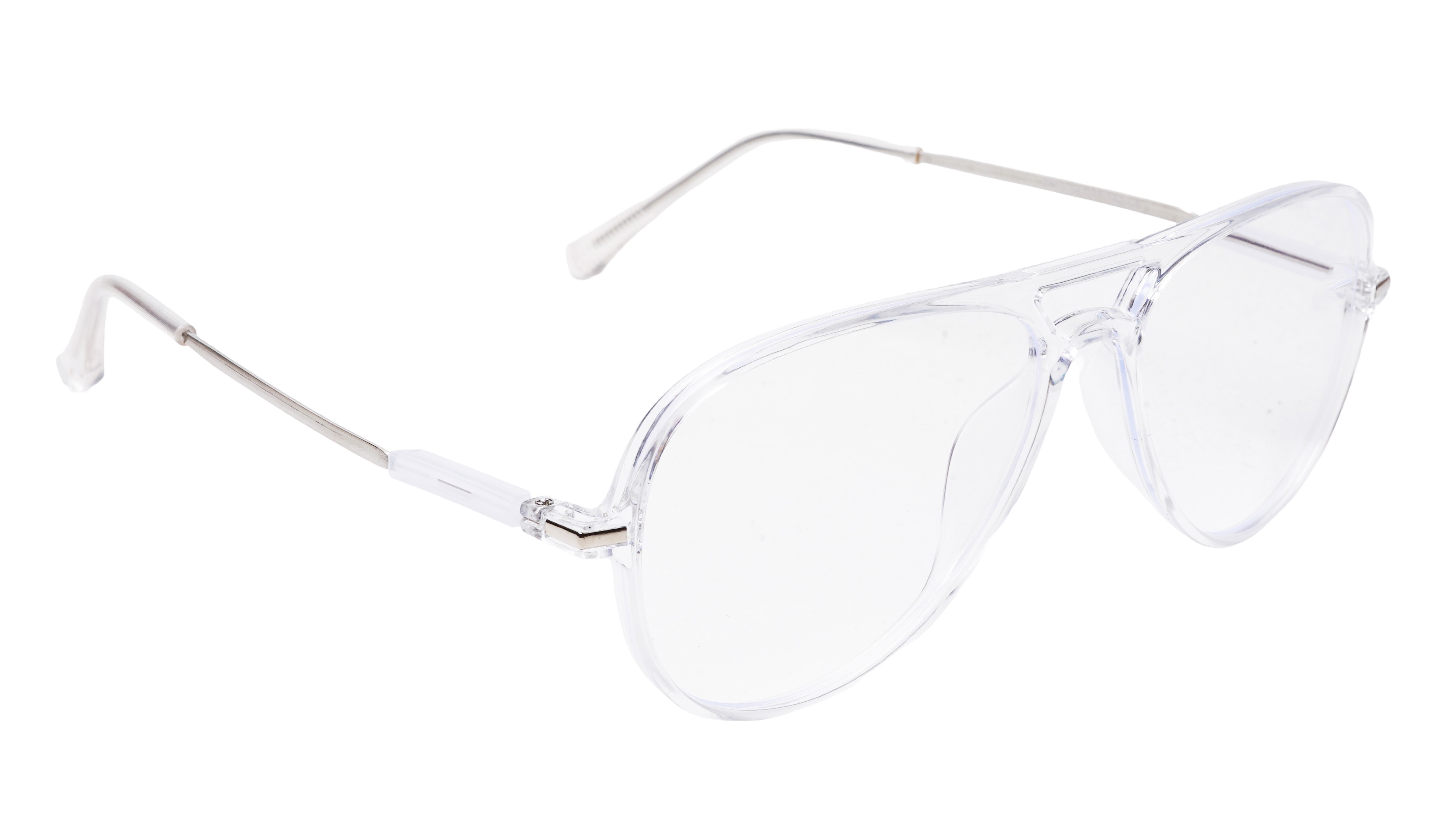 Soigné Unisex Aviator Spectacle Frame.Transparent&Silver-Large