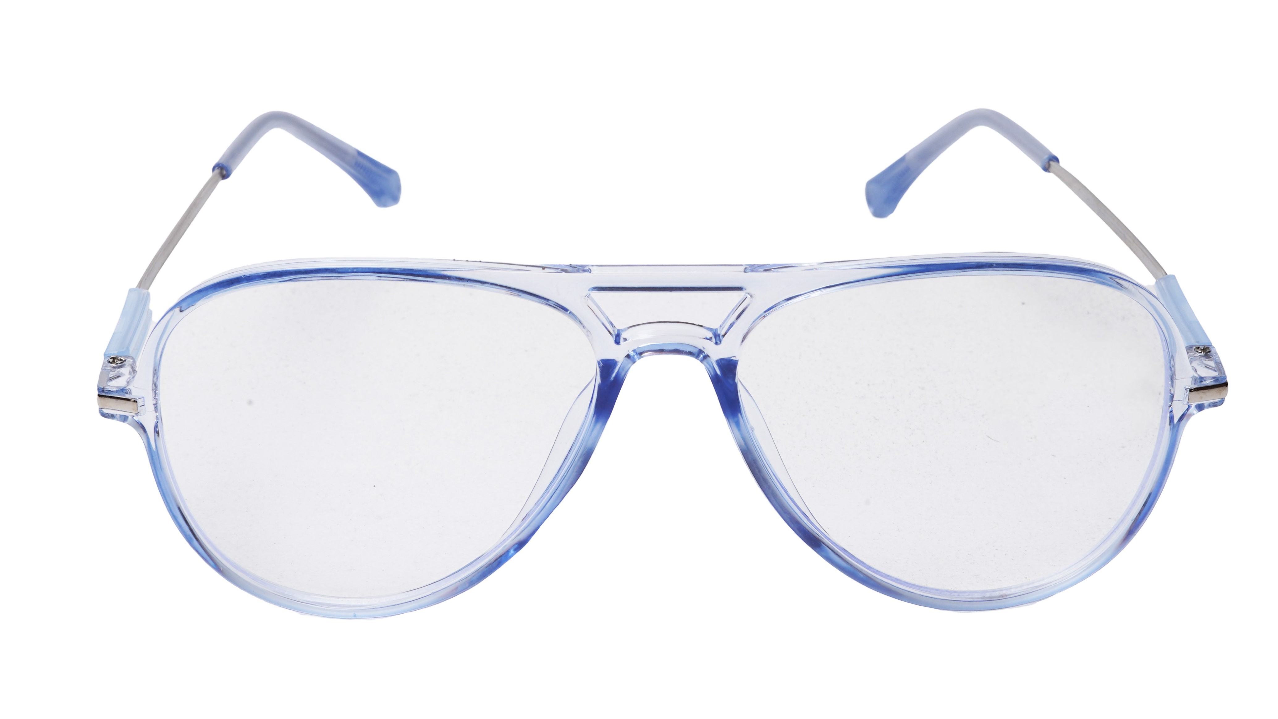 Soigné Unisex Aviator Spectacle Frame.See Through Blue&Silver-Large
