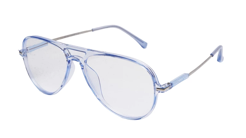 Soigné Unisex Aviator Spectacle Frame.See Through Blue&Silver-Large