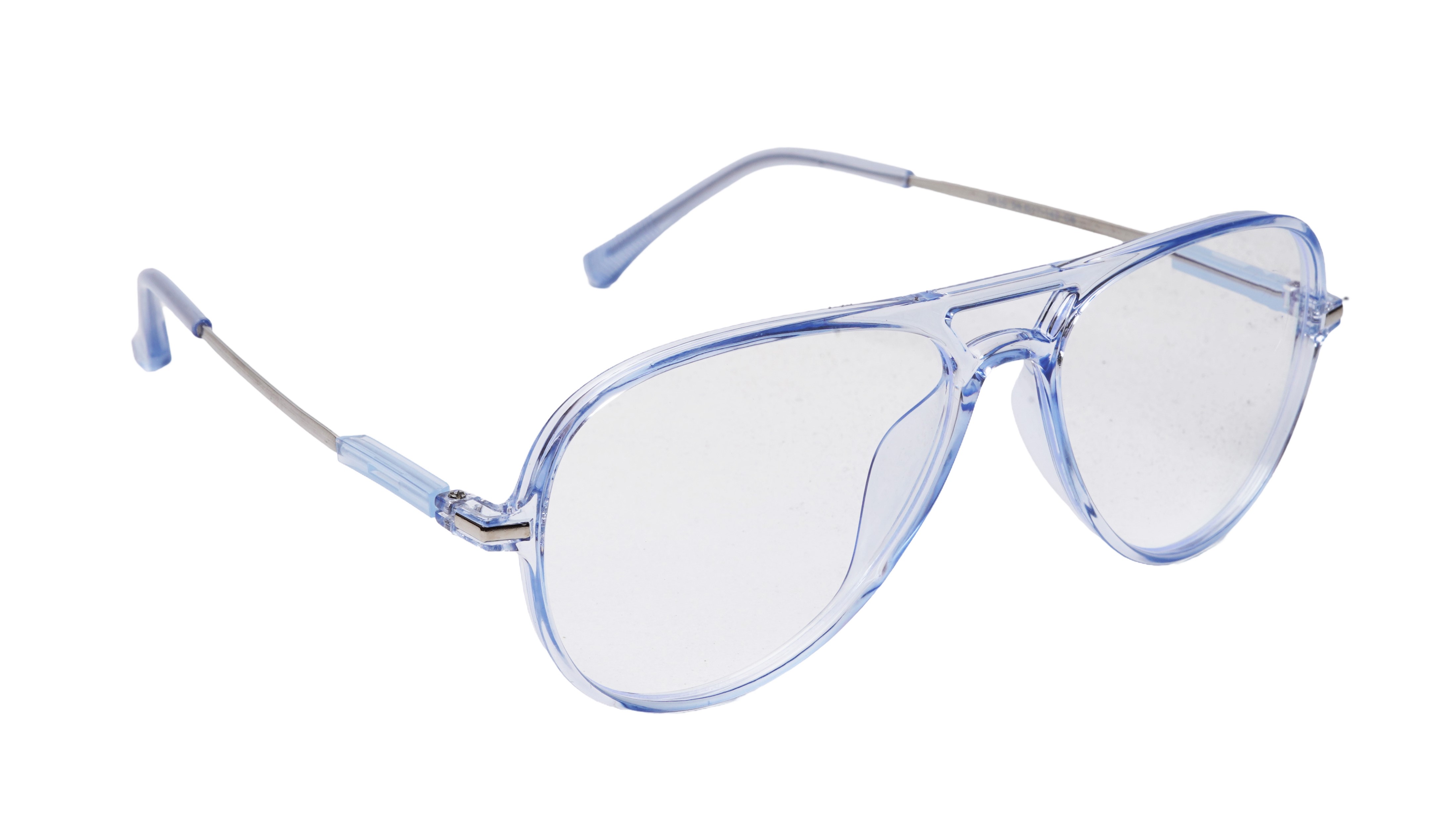 Soigné Unisex Aviator Spectacle Frame.See Through Blue&Silver-Large