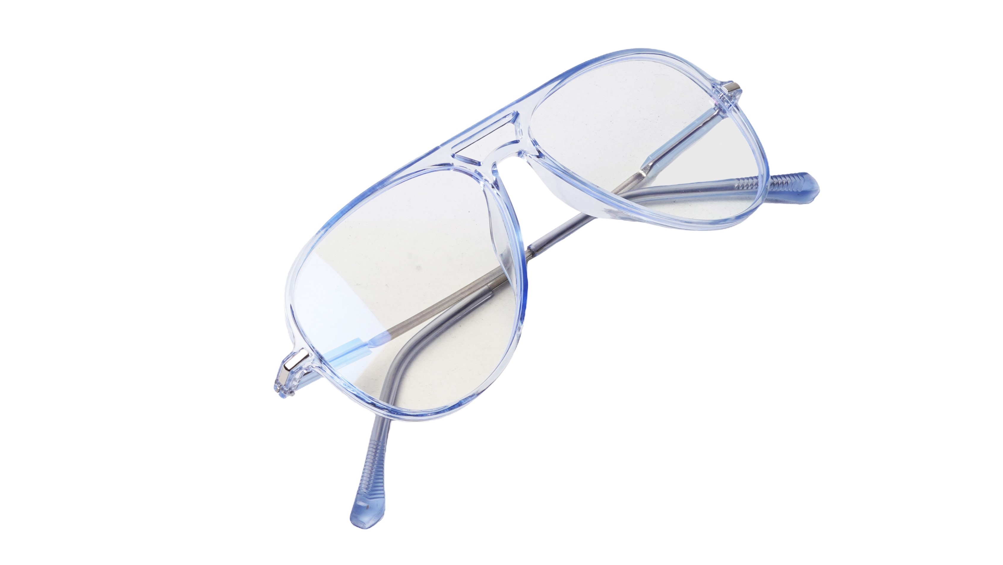 Soigné Unisex Aviator Spectacle Frame.See Through Blue&Silver-Large