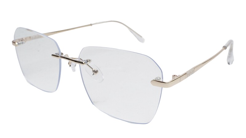 Soigné Unisex Large Rectangular Rimless Spectacle Frame.Goiden Soigné Unisex Large Rectangular Rimless Spectacle Frame.Goiden