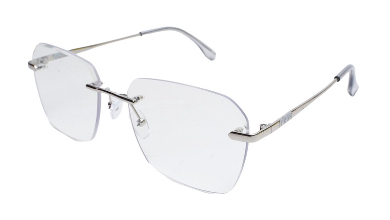 Soigné Unisex Large Rectangular Rimless Spectacle Frame.Silver Soigné Unisex Large Rectangular Rimless Spectacle Frame.Silver