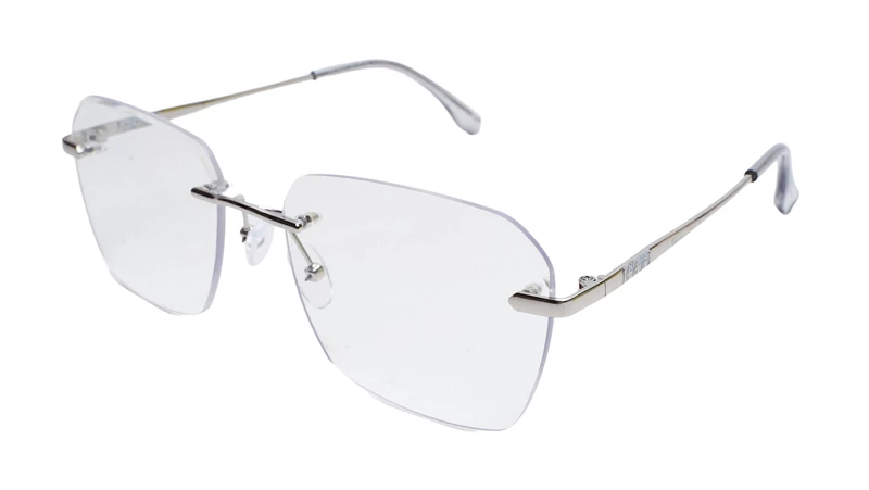 Soigné Unisex Large Rectangular Rimless Spectacle Frame.Silver