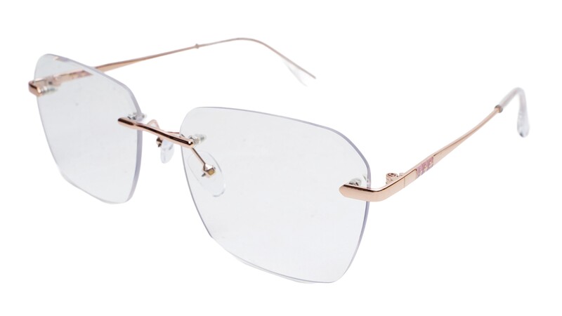 Soigné Unisex Large Rectangular Rimless Spectacle Frame.Rose Gold Soigné Unisex Large Rectangular Rimless Spectacle Frame.Rose Gold