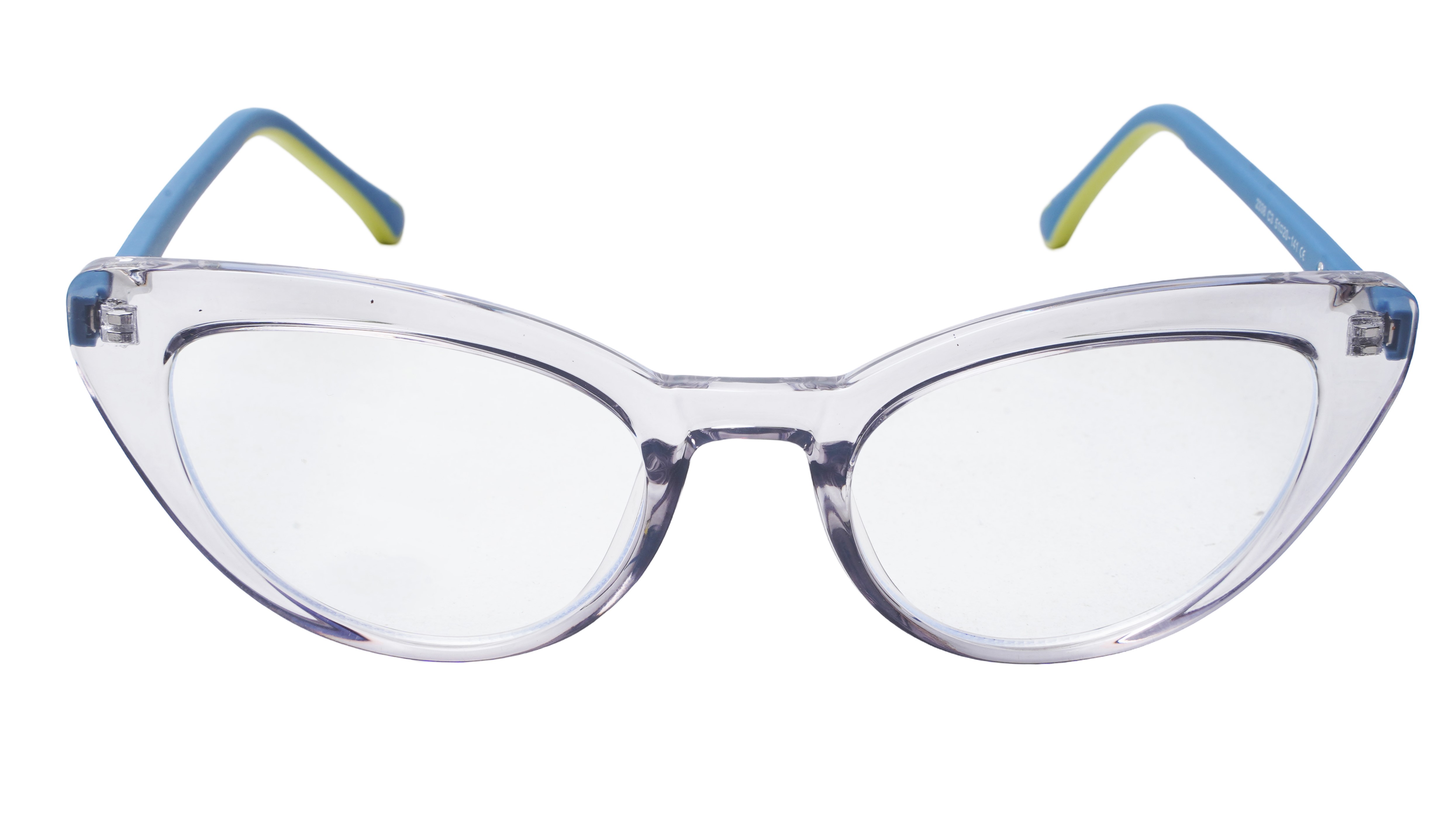 Soigné Female Large Cat Eye Spectacle Frame.See Through Light Gray Rim