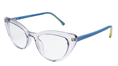 Soigné Female Large Cat Eye Spectacle Frame.See Through Light Gray Rim