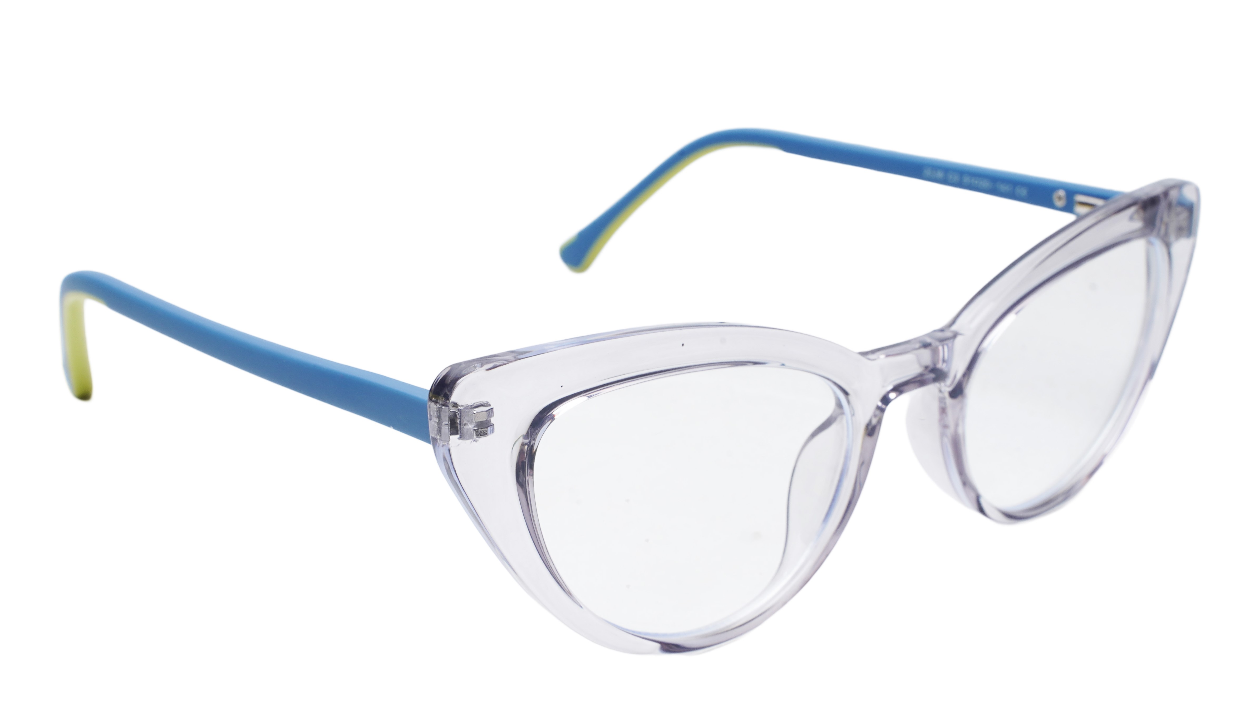 Soigné Female Large Cat Eye Spectacle Frame.See Through Light Gray Rim