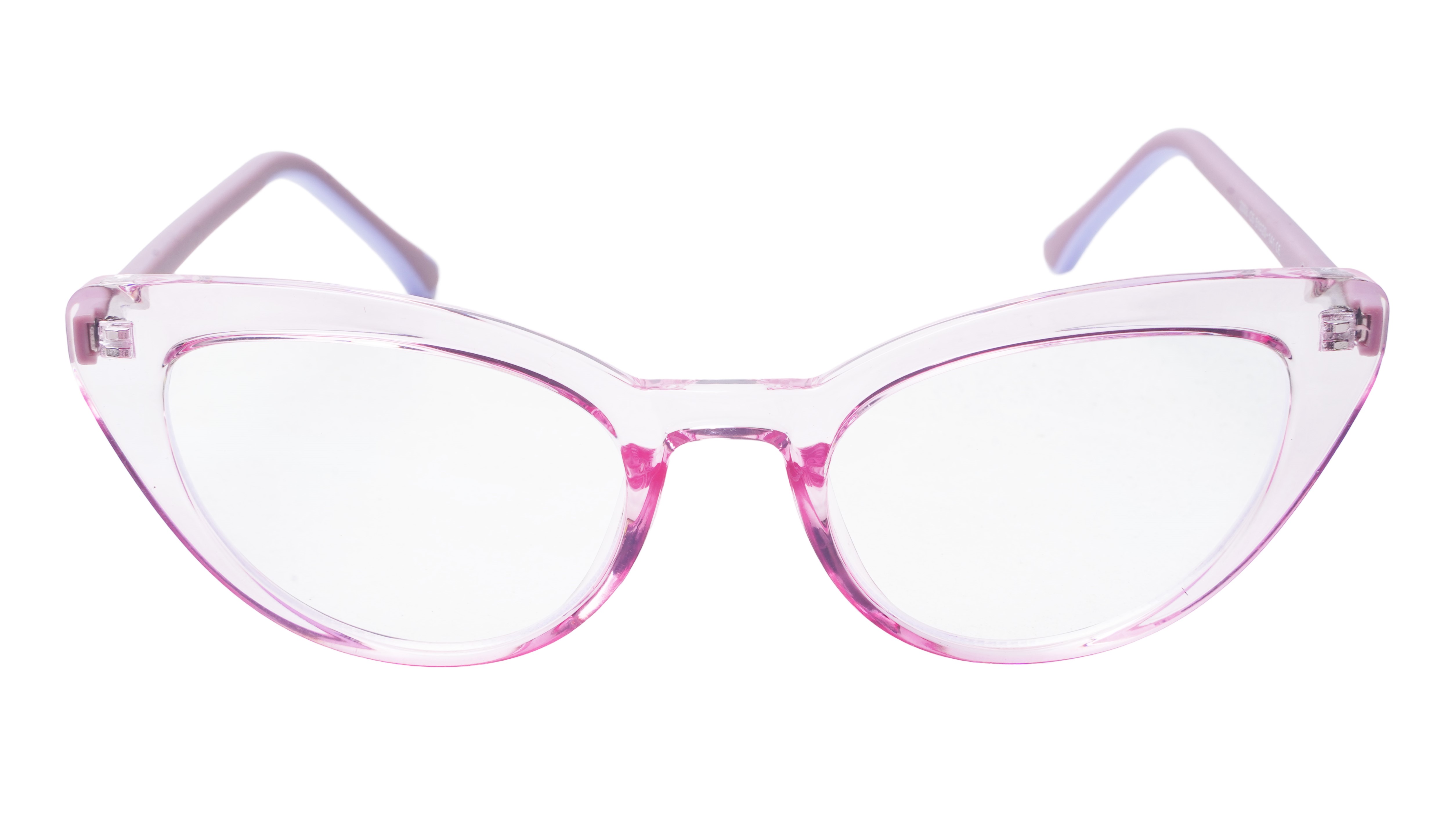 Soigné Female Large Cat Eye Spectacle Frame.See Through Pink Rim