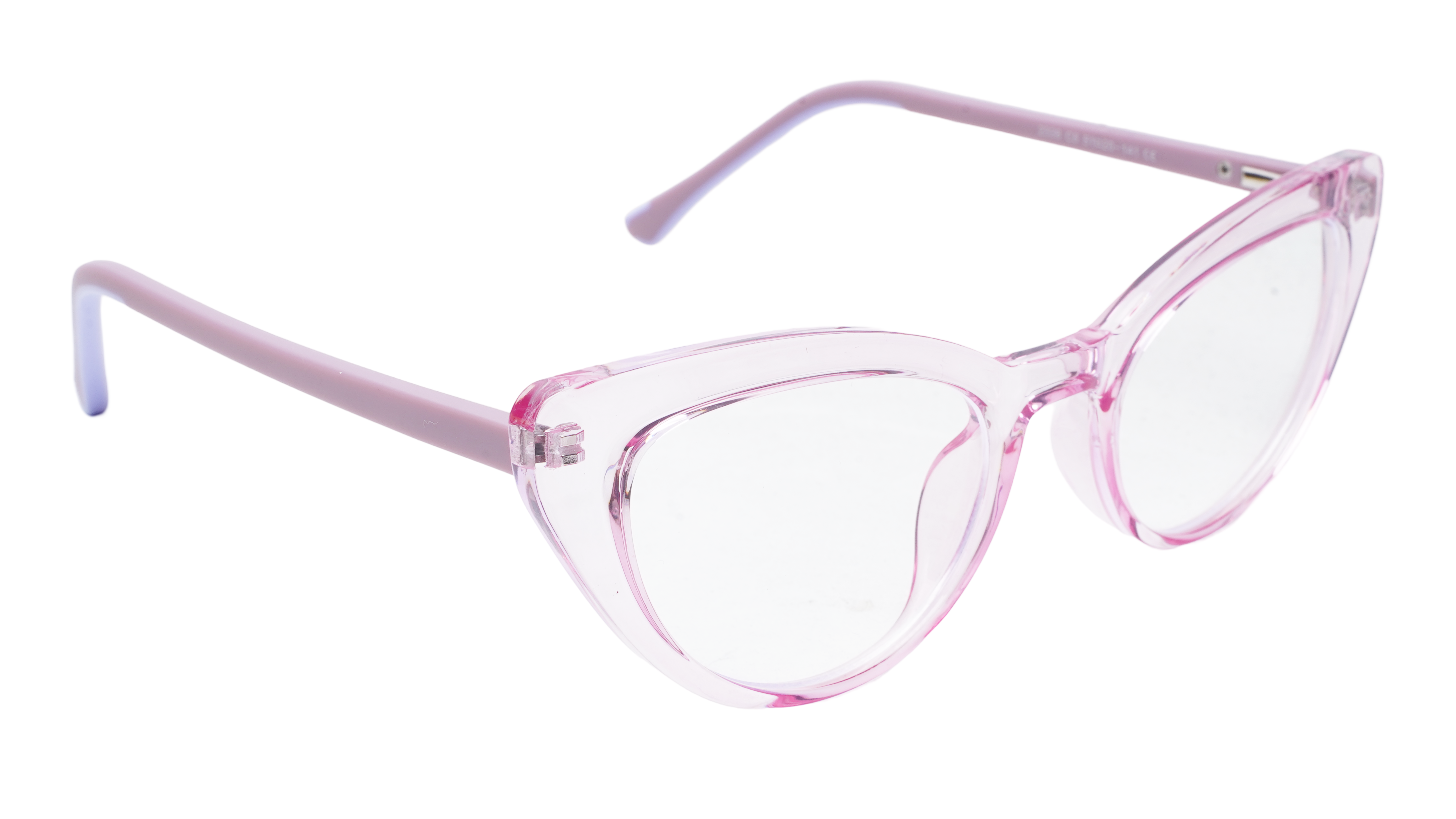 Soigné Female Large Cat Eye Spectacle Frame.See Through Pink Rim