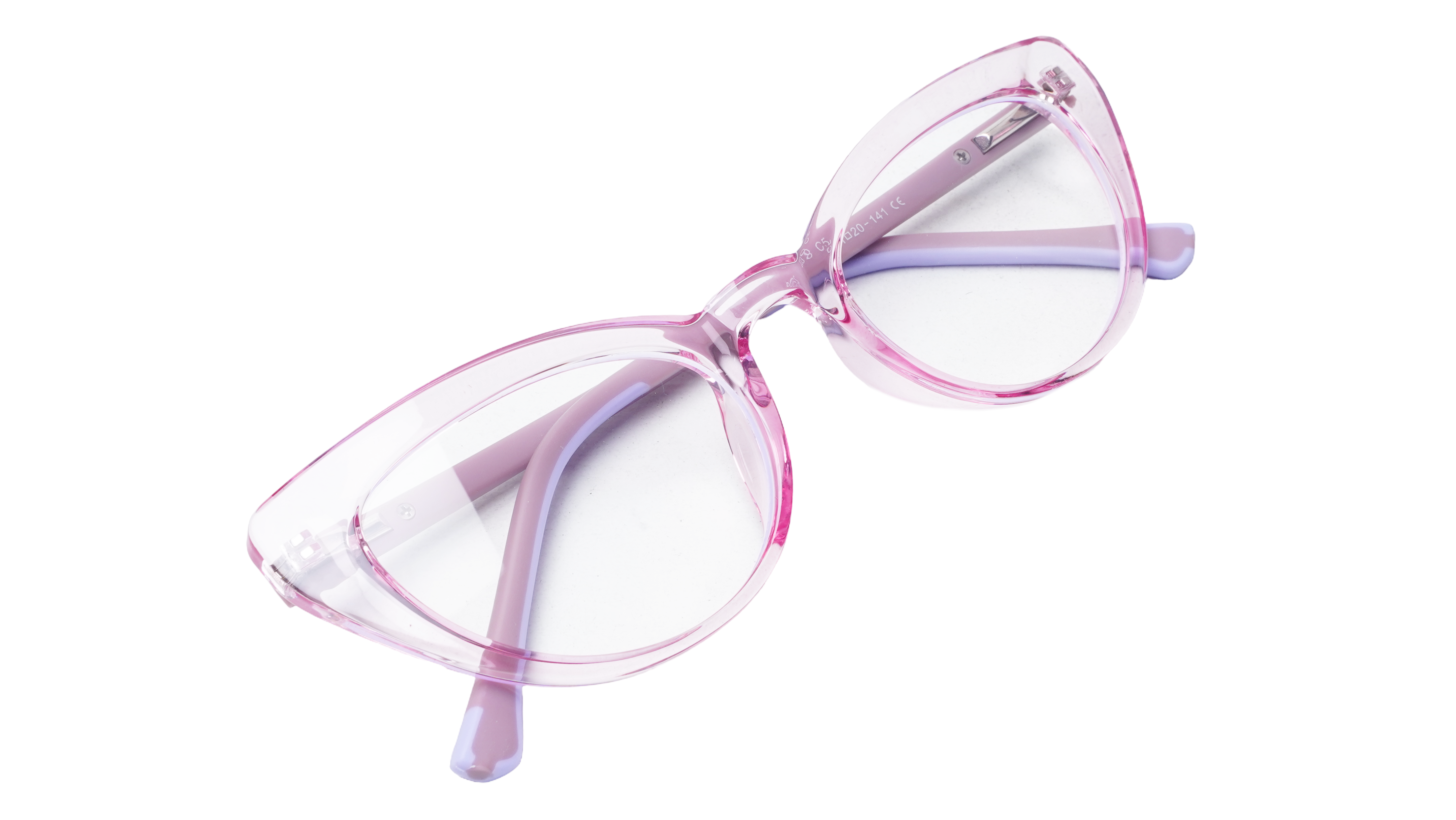 Soigné Female Large Cat Eye Spectacle Frame.See Through Pink Rim