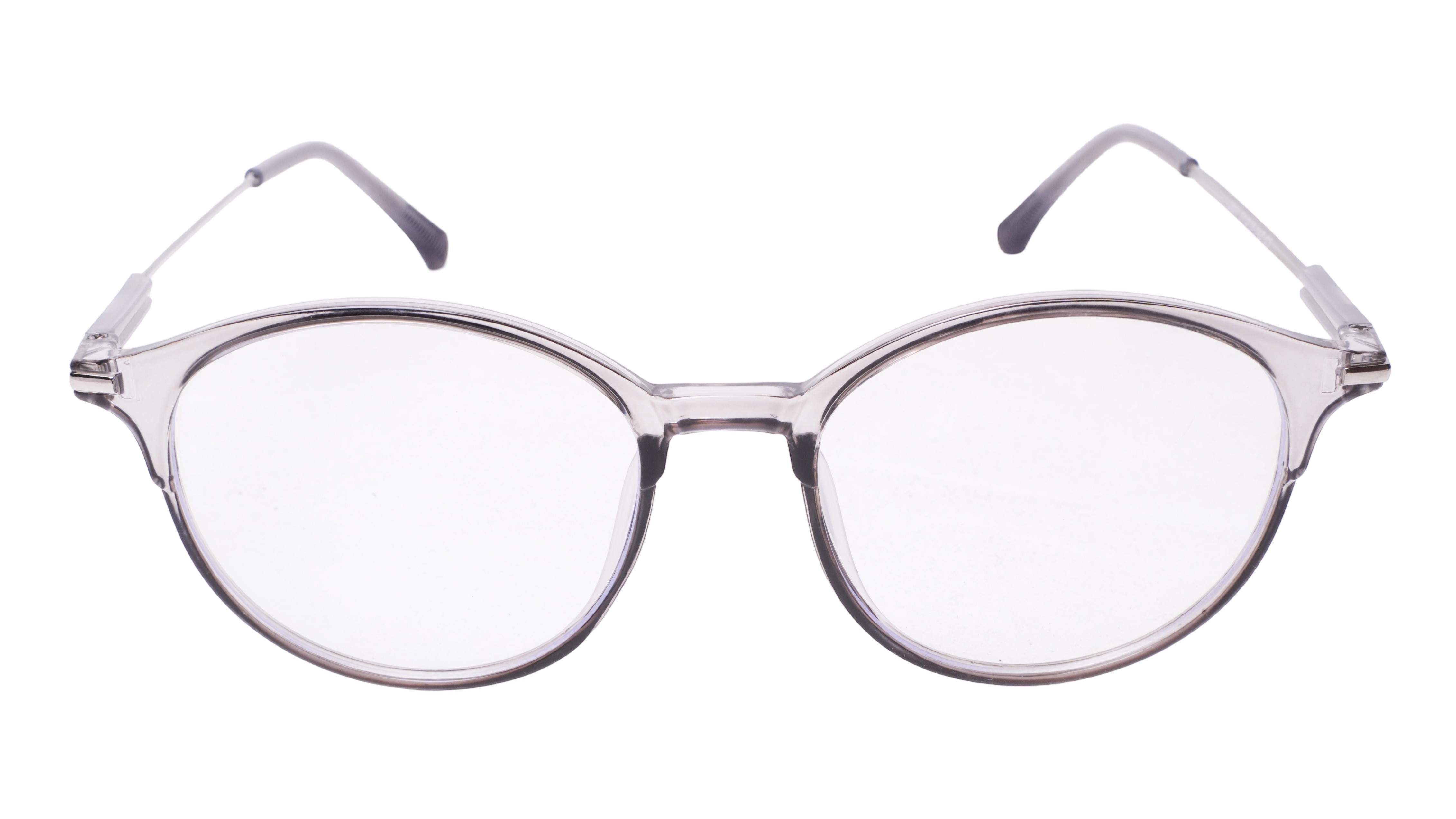 Soigné Unisex Large Round Spectacle Frame.See Through Gray &Silver