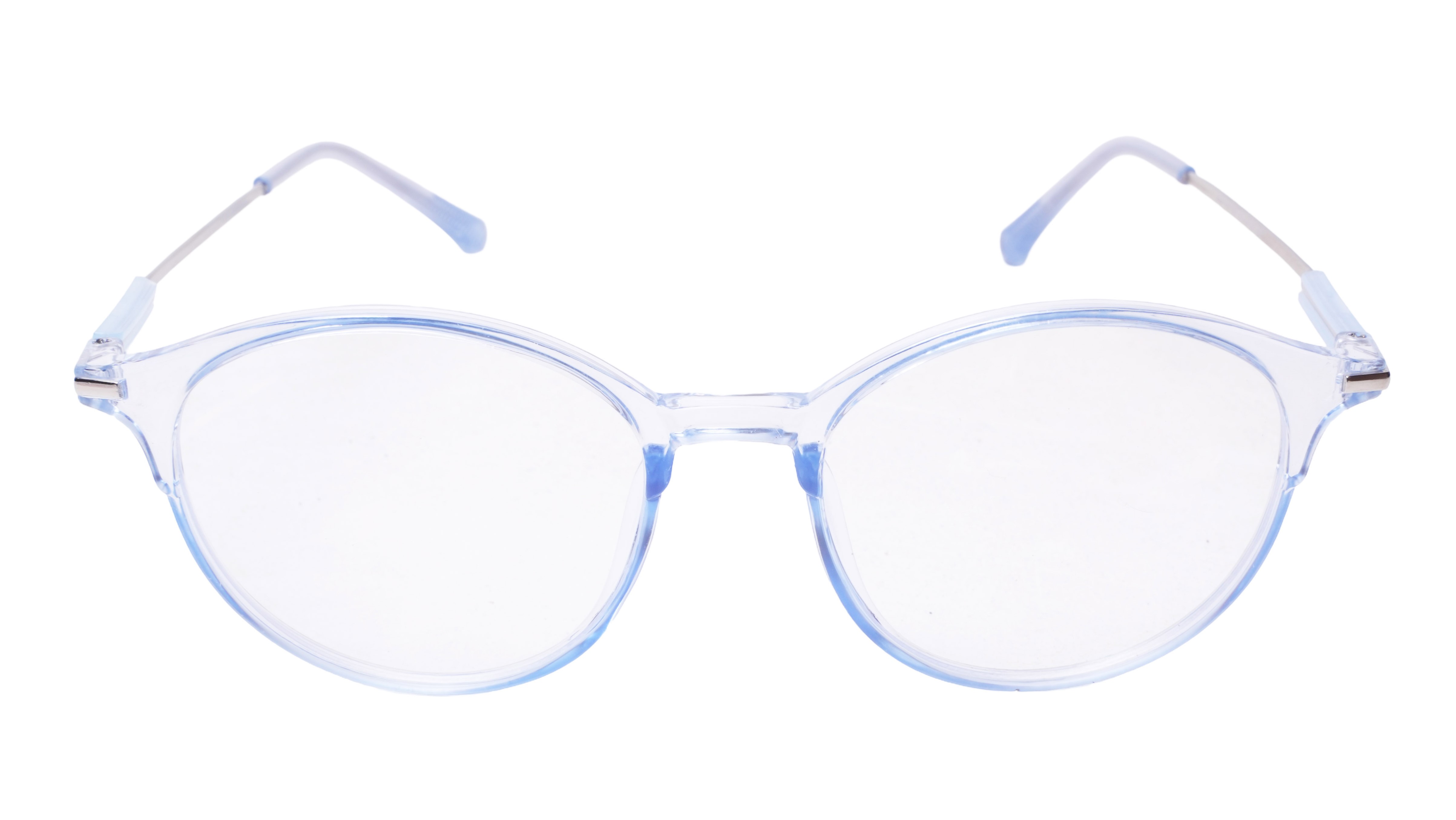 Soigné Unisex Large Round Spectacle Frame.See Through Blue&Silver