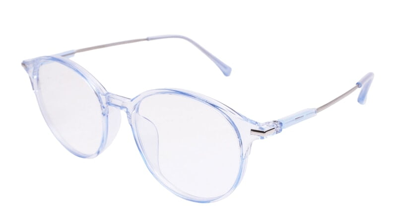 Soigné Unisex Large Round Spectacle Frame.See Through Blue&Silver