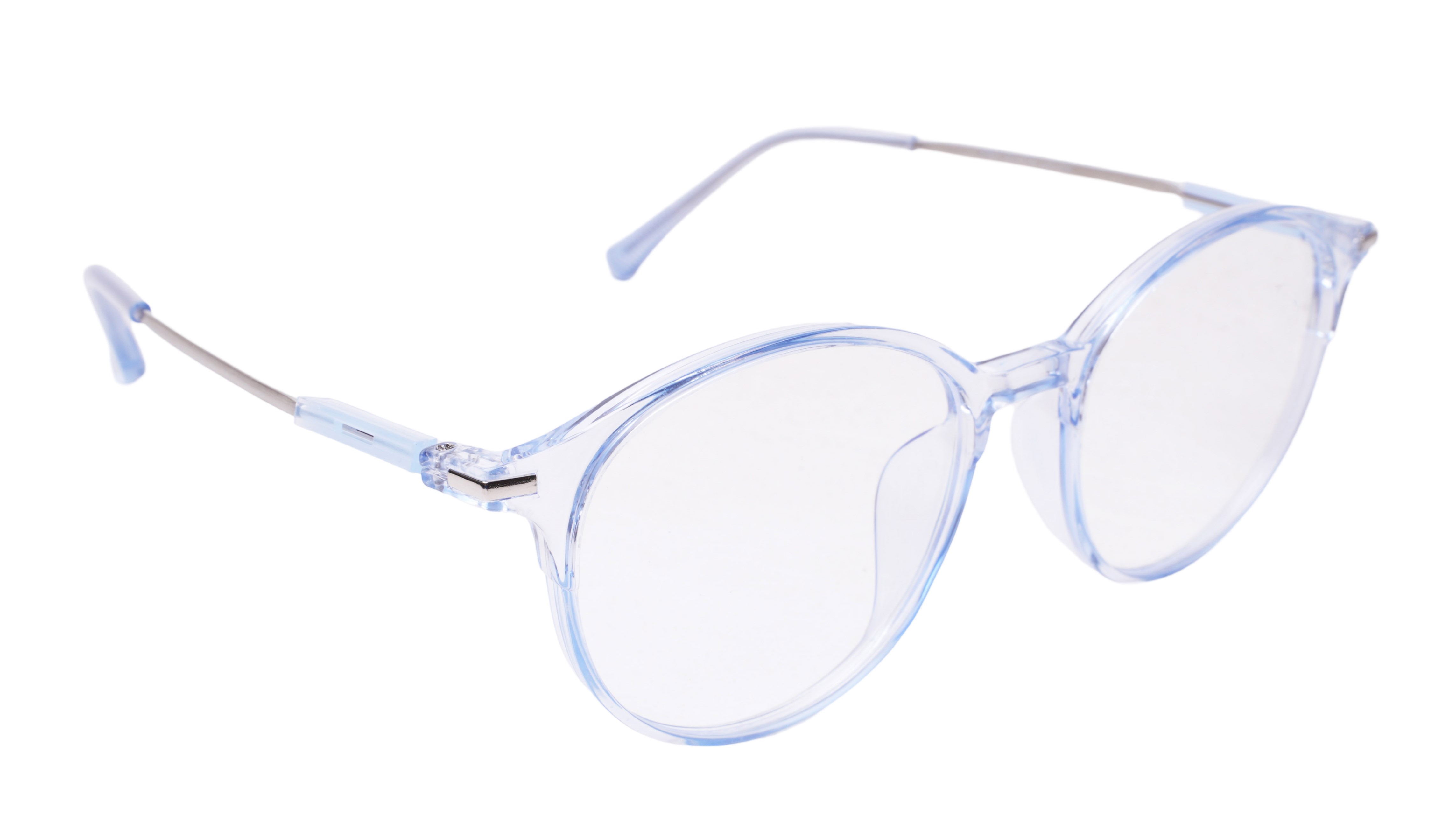 Soigné Unisex Large Round Spectacle Frame.See Through Blue&Silver