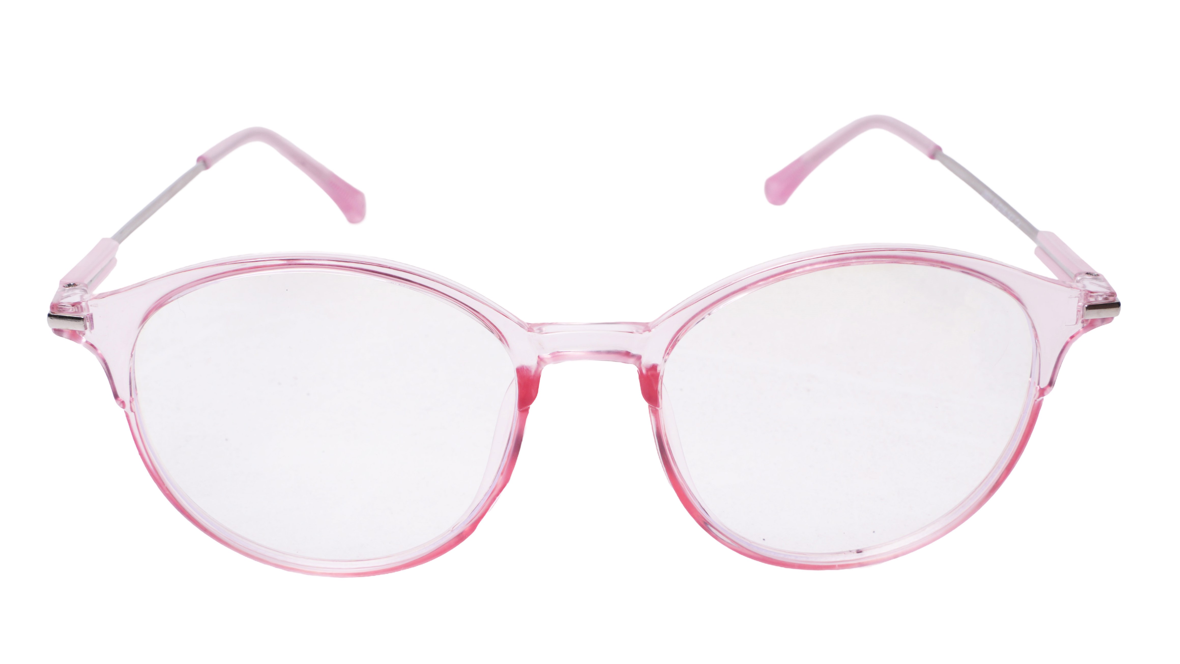 Soigné Female Round Large Spectacle Frame.See Through Pink&Silver