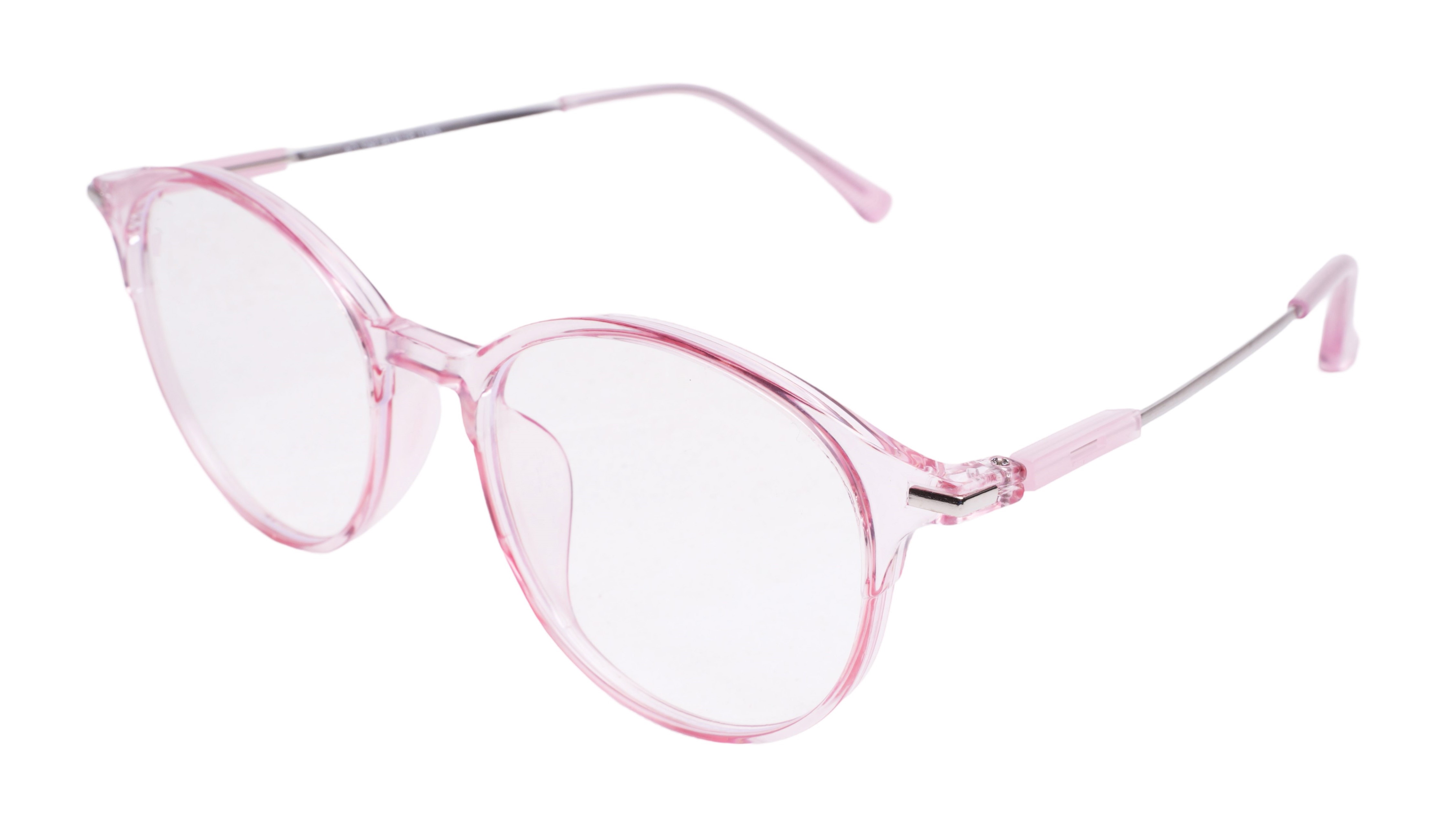 Soigné Female Round Large Spectacle Frame.See Through Pink&Silver